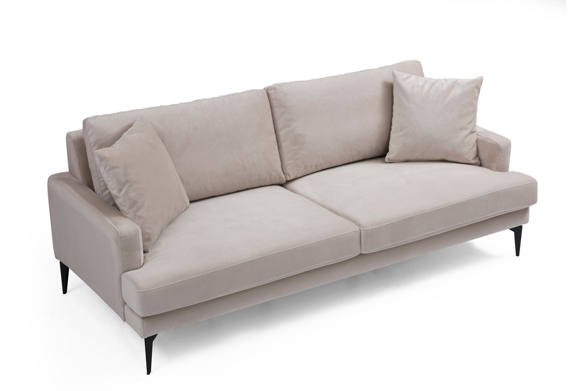 Sofá elegante de 3 lugares, bege, 205 x 90 x 88 cm | Estrutura em madeira de faia, 100% poliéster, espuma cinza macia | Elegante e funcional para espaços modernos