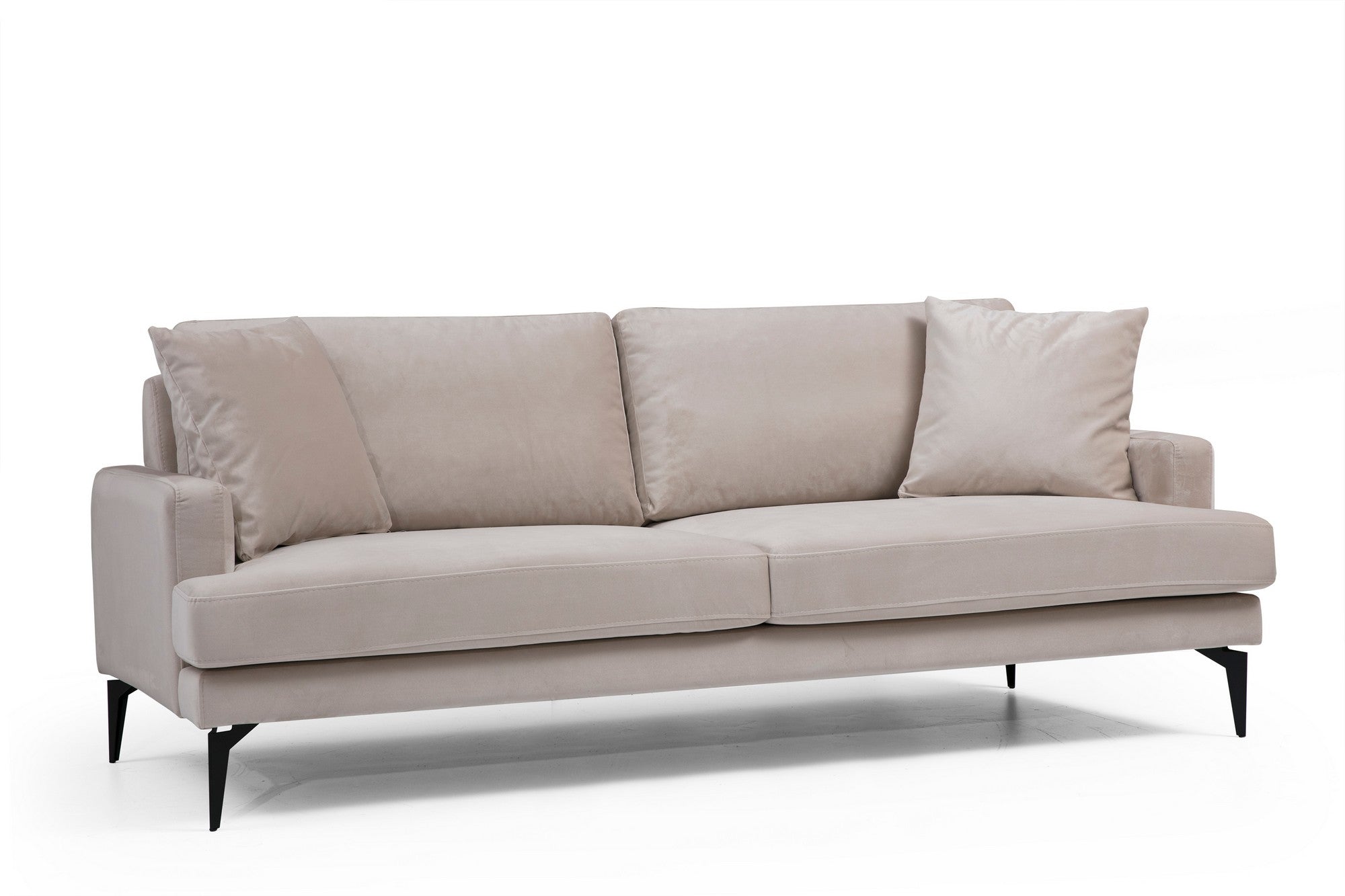 Sofá elegante de 3 lugares, bege, 205 x 90 x 88 cm | Estrutura em madeira de faia, 100% poliéster, espuma cinza macia | Elegante e funcional para espaços modernos