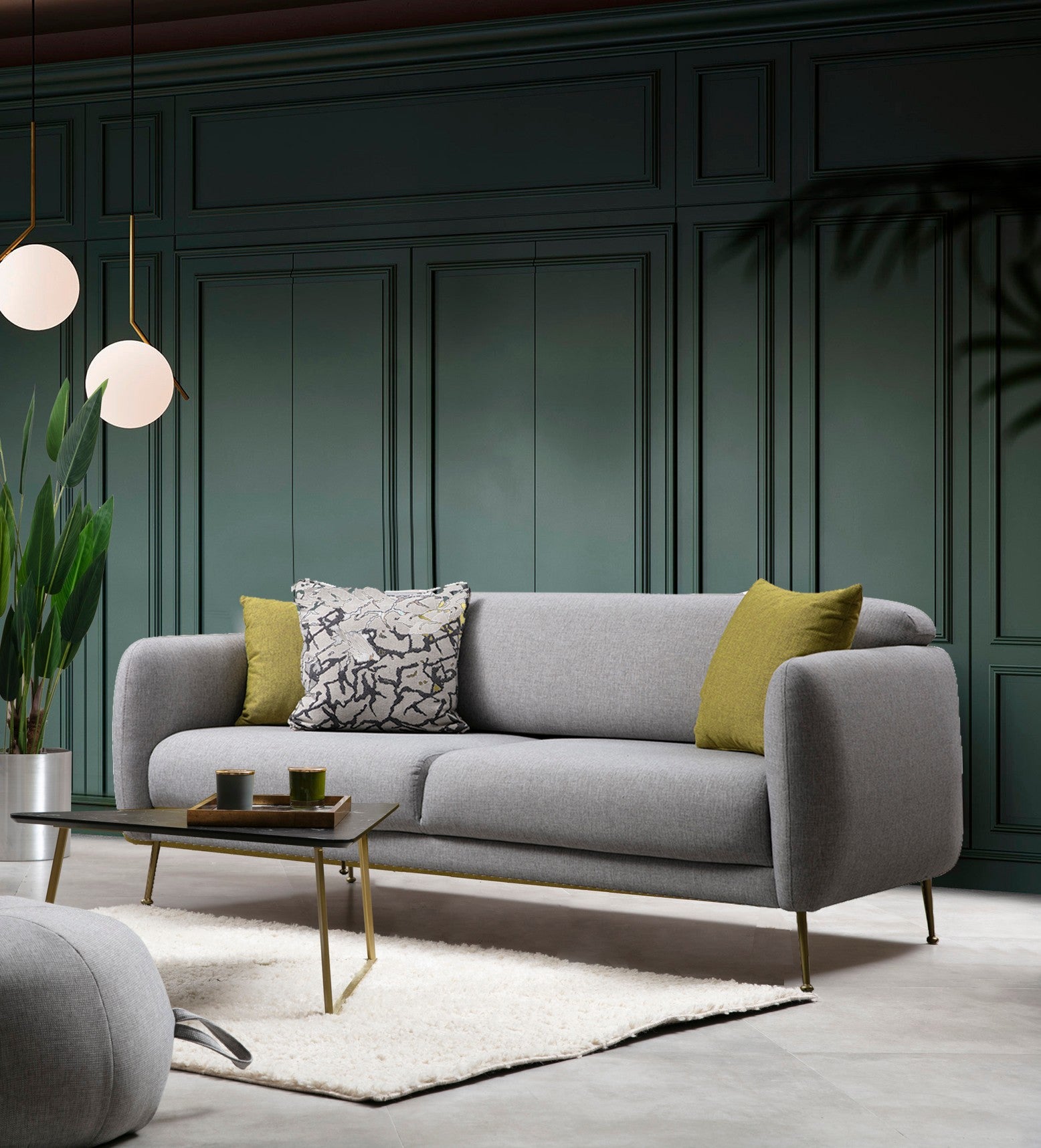 Sofá-cama elegante de 3 lugares, cinza, 214 x 98 x 85 cm | Estrutura em madeira de faia, 100% poliéster, espuma macia, pernas pretas foscas | Perfeito para espaços modernos