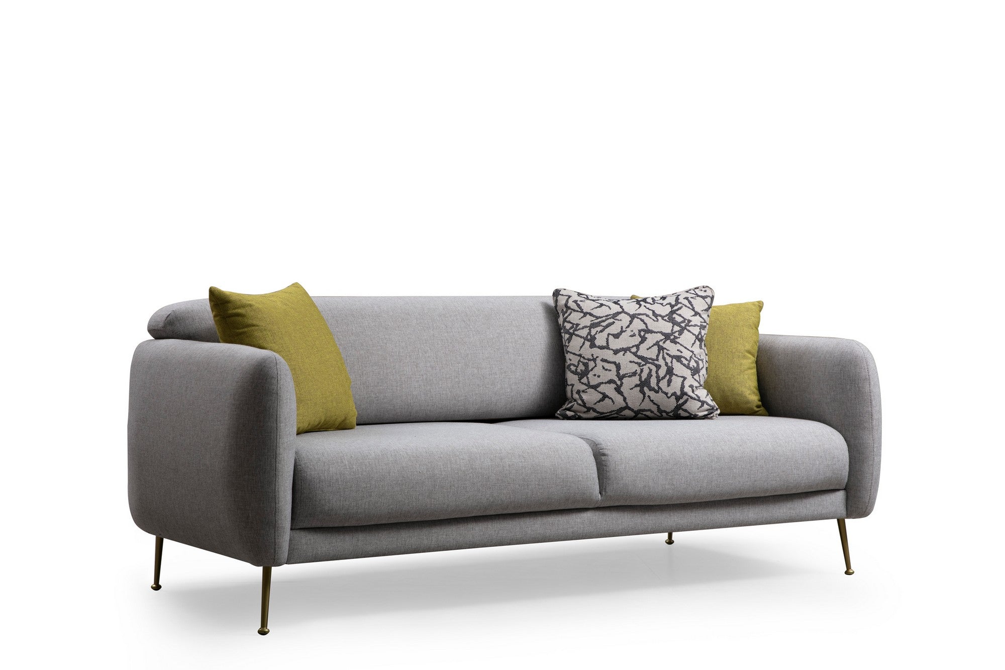 Sofá-cama elegante de 3 lugares, cinza, 214 x 98 x 85 cm | Estrutura em madeira de faia, 100% poliéster, espuma macia, pernas pretas foscas | Perfeito para espaços modernos