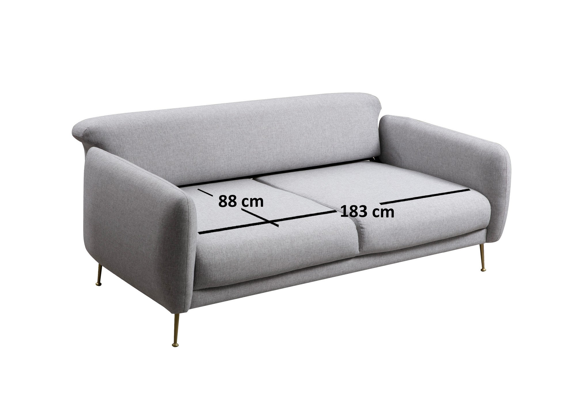 Sofá-cama elegante de 3 lugares, cinza, 214 x 98 x 85 cm | Estrutura em madeira de faia, 100% poliéster, espuma macia, pernas pretas foscas | Perfeito para espaços modernos