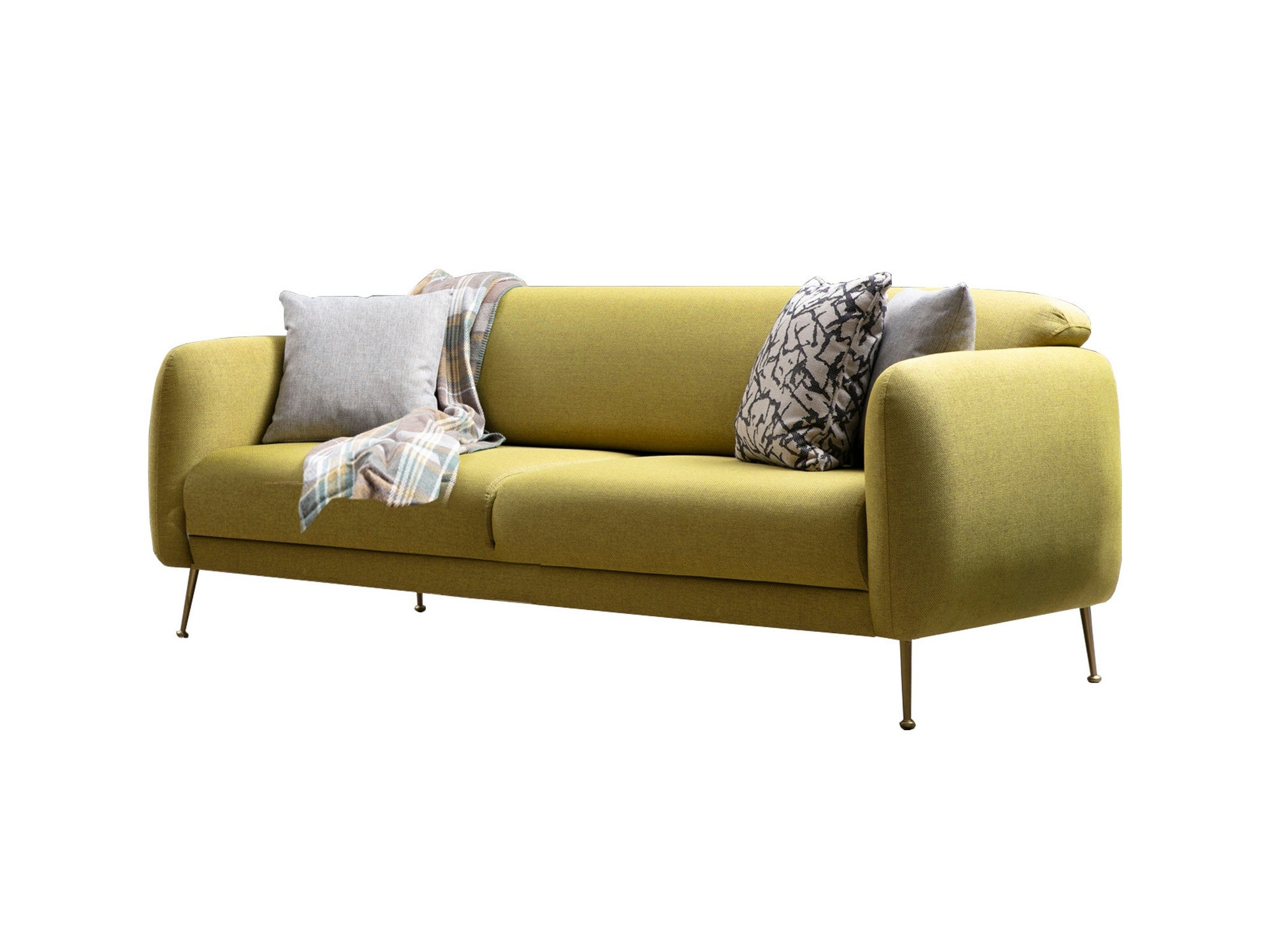 Sofá-cama elegante de 3 lugares, amarelo, 214 x 98 x 85 cm | Estrutura em madeira de faia, 100% poliéster, espuma cinza macia | Perfeito para decoração glamorosa e escandinava