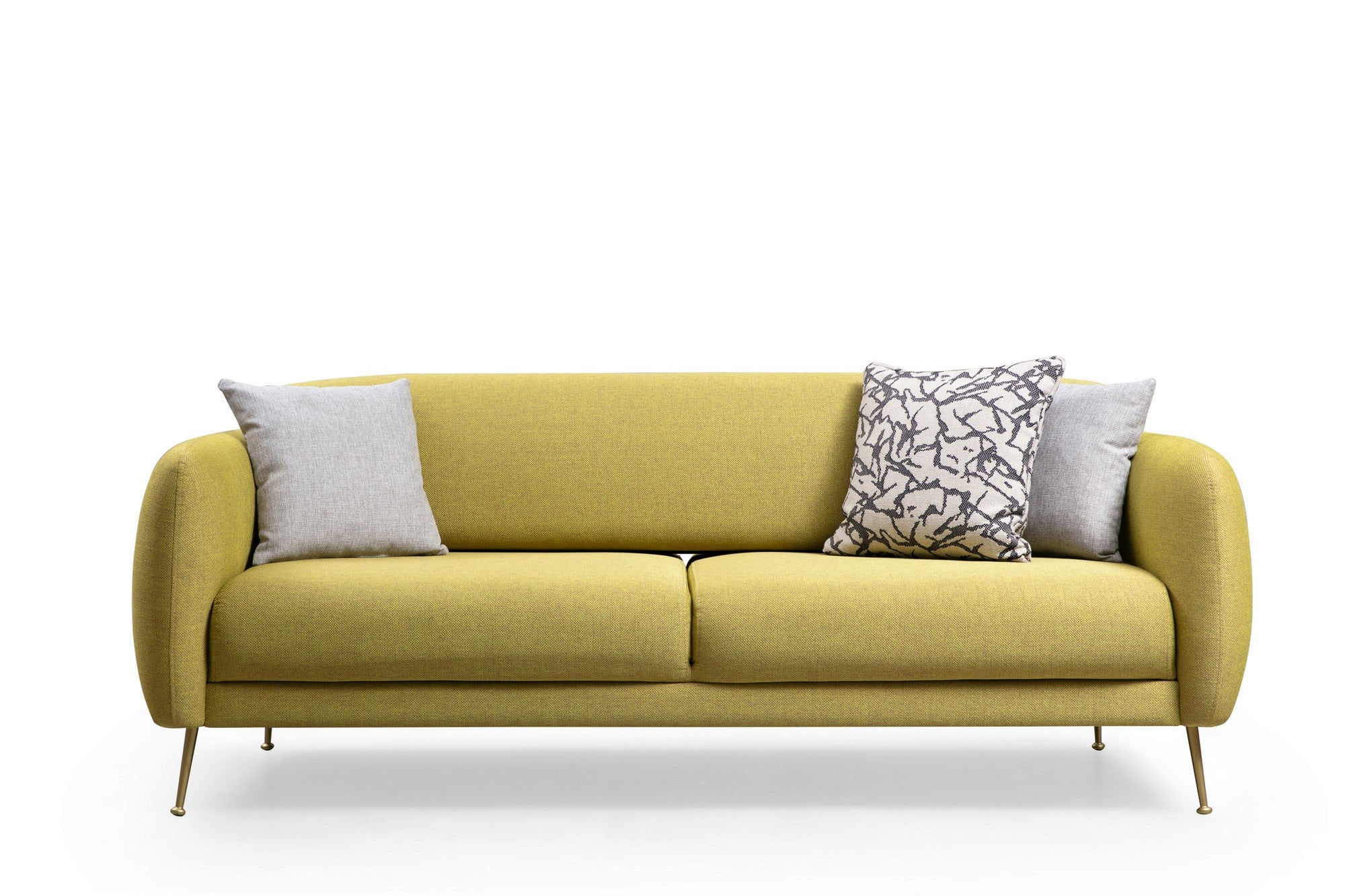 Sofá-cama elegante de 3 lugares, amarelo, 214 x 98 x 85 cm | Estrutura em madeira de faia, 100% poliéster, espuma cinza macia | Perfeito para decoração glamorosa e escandinava