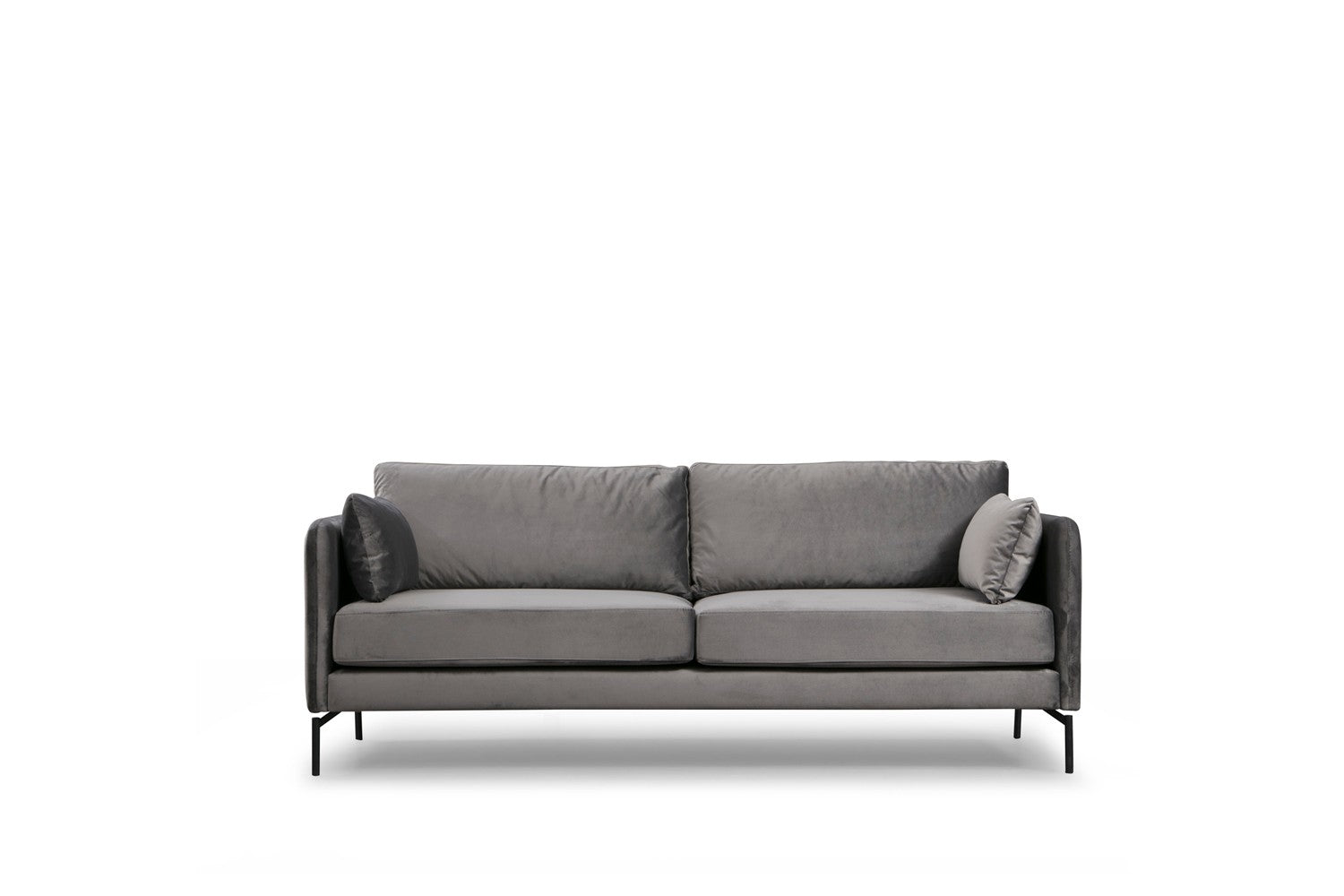 Sofá elegante de 3 lugares, poliéster cinza, 217 x 87 x 90 cm | Pernas de madeira de faia e nogueira | Almofadas de espuma macia, design fixo | Perfeito para espaços modernos