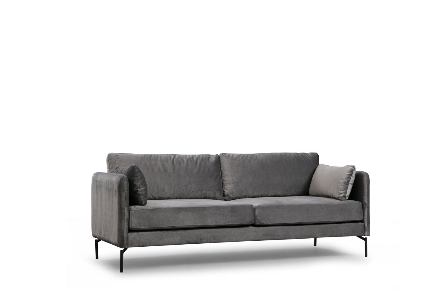 Sofá elegante de 3 lugares, poliéster cinza, 217 x 87 x 90 cm | Pernas de madeira de faia e nogueira | Almofadas de espuma macia, design fixo | Perfeito para espaços modernos