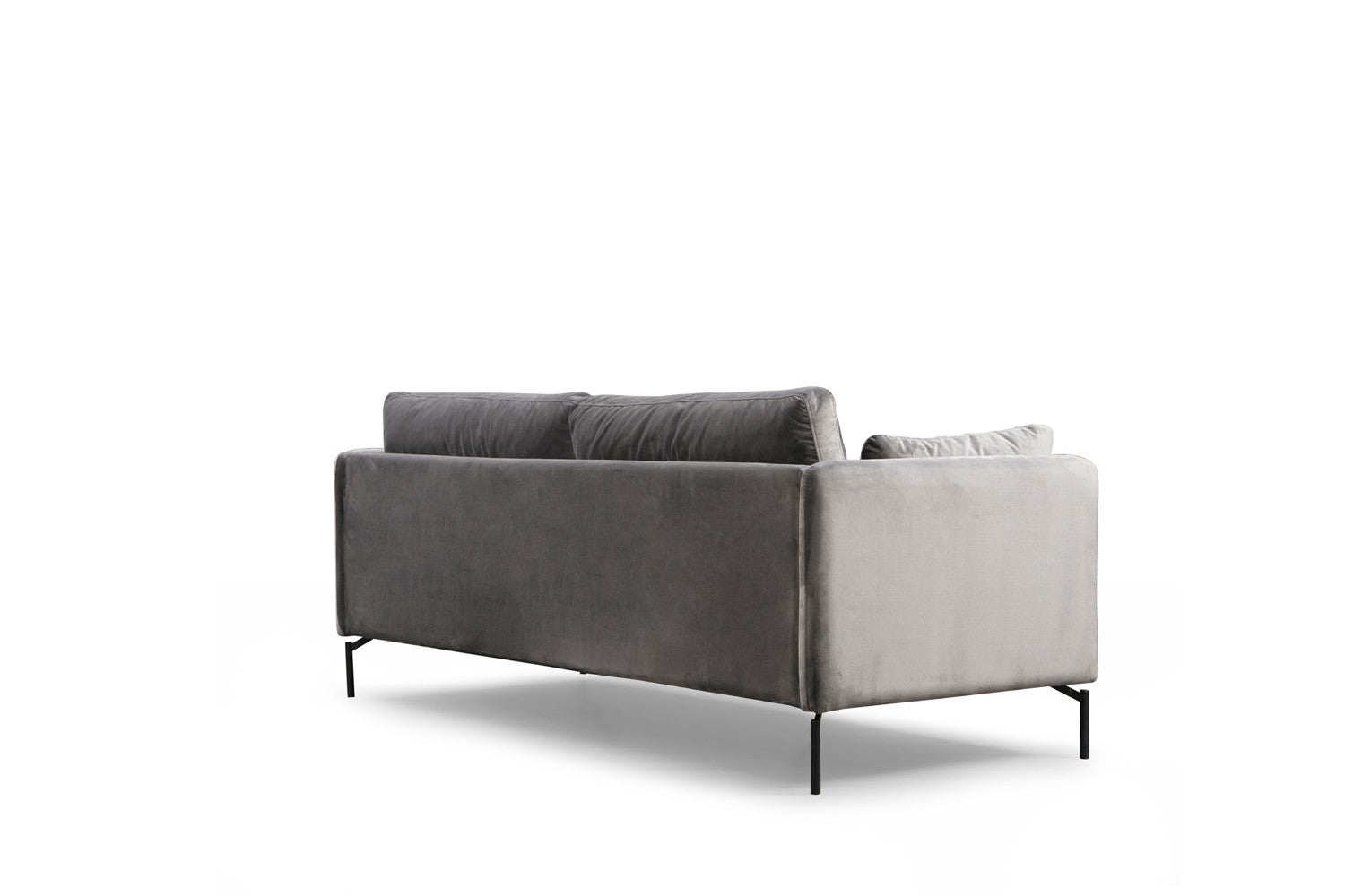 Sofá elegante de 3 lugares, poliéster cinza, 217 x 87 x 90 cm | Pernas de madeira de faia e nogueira | Almofadas de espuma macia, design fixo | Perfeito para espaços modernos