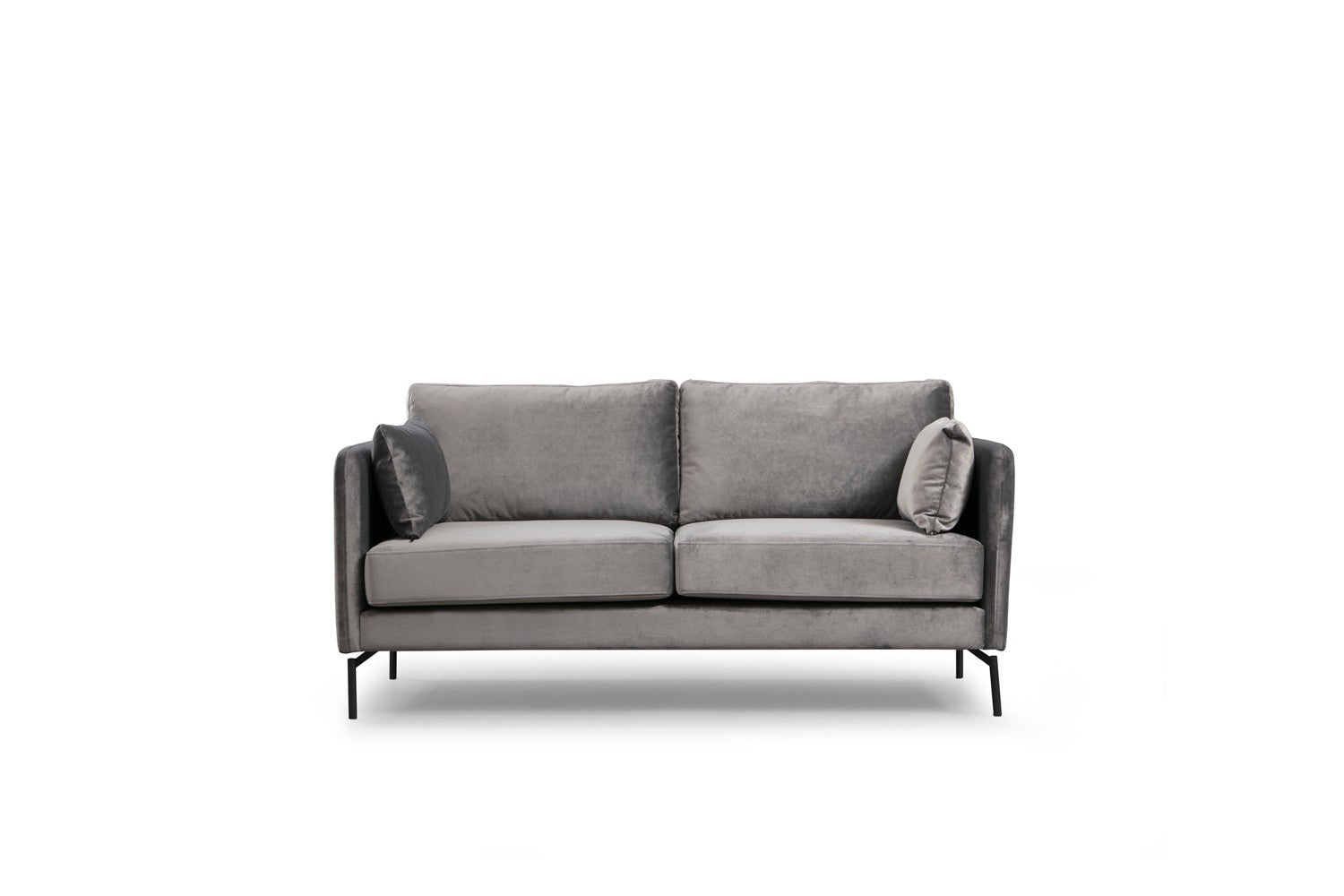 Sofá elegante de 2 lugares, poliéster cinza, 177 x 87 x 90 cm | Estrutura em madeira de faia e aglomerado, pernas de metal | Perfeito para decoração industrial e hoteleira moderna