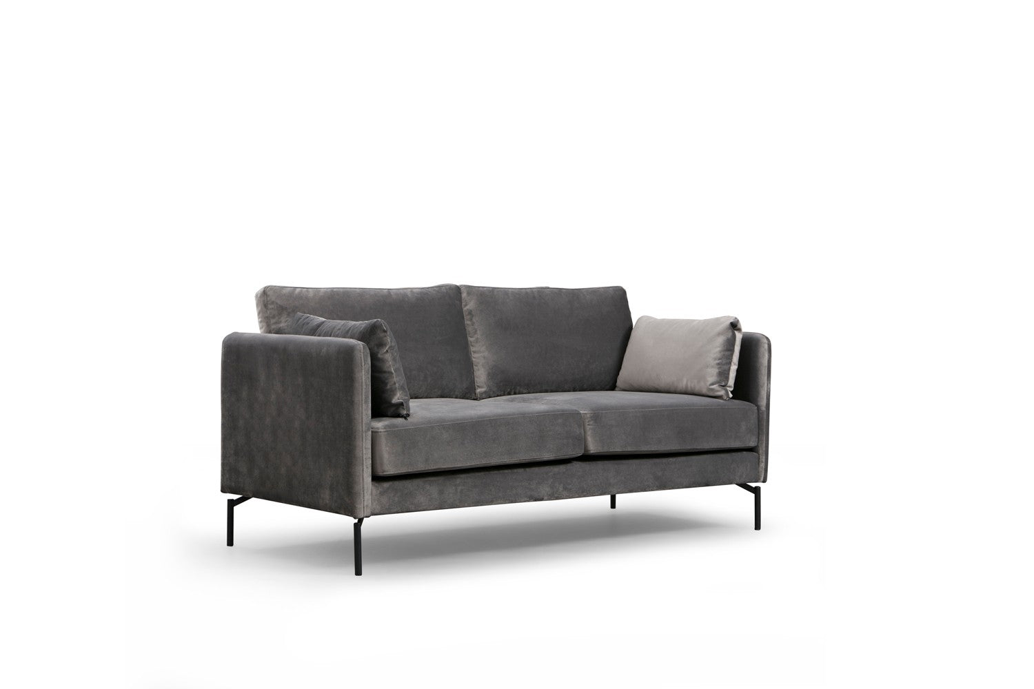Sofá elegante de 2 lugares, poliéster cinza, 177 x 87 x 90 cm | Estrutura em madeira de faia e aglomerado, pernas de metal | Perfeito para decoração industrial e hoteleira moderna