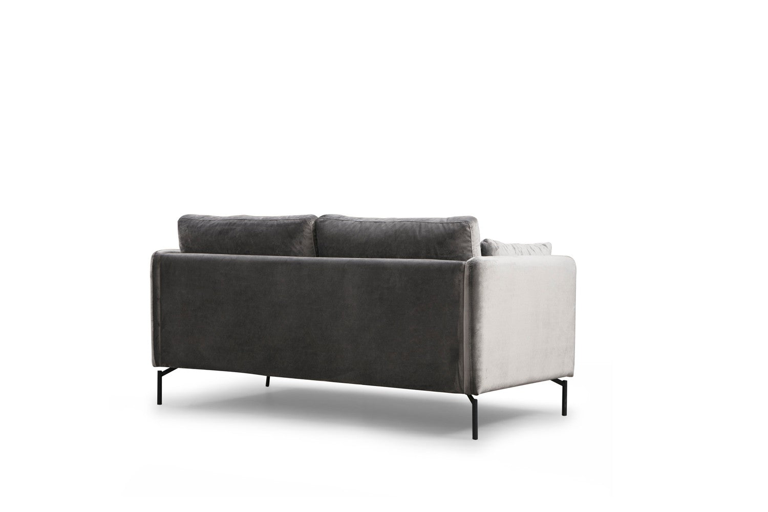 Sofá elegante de 2 lugares, poliéster cinza, 177 x 87 x 90 cm | Estrutura em madeira de faia e aglomerado, pernas de metal | Perfeito para decoração industrial e hoteleira moderna