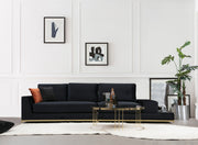 Sofá elegante de 4 lugares, preto e dourado, 320 cm | Estrutura em madeira de faia, 100% poliéster, espuma cinza macia | Almofadas portáteis, tecido lavável a seco, design glamoroso