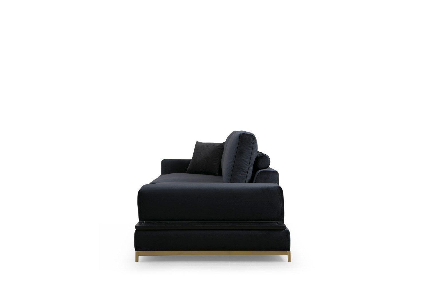 Sofá elegante de 4 lugares, preto e dourado, 320 cm | Estrutura em madeira de faia, 100% poliéster, espuma cinza macia | Almofadas portáteis, tecido lavável a seco, design glamoroso