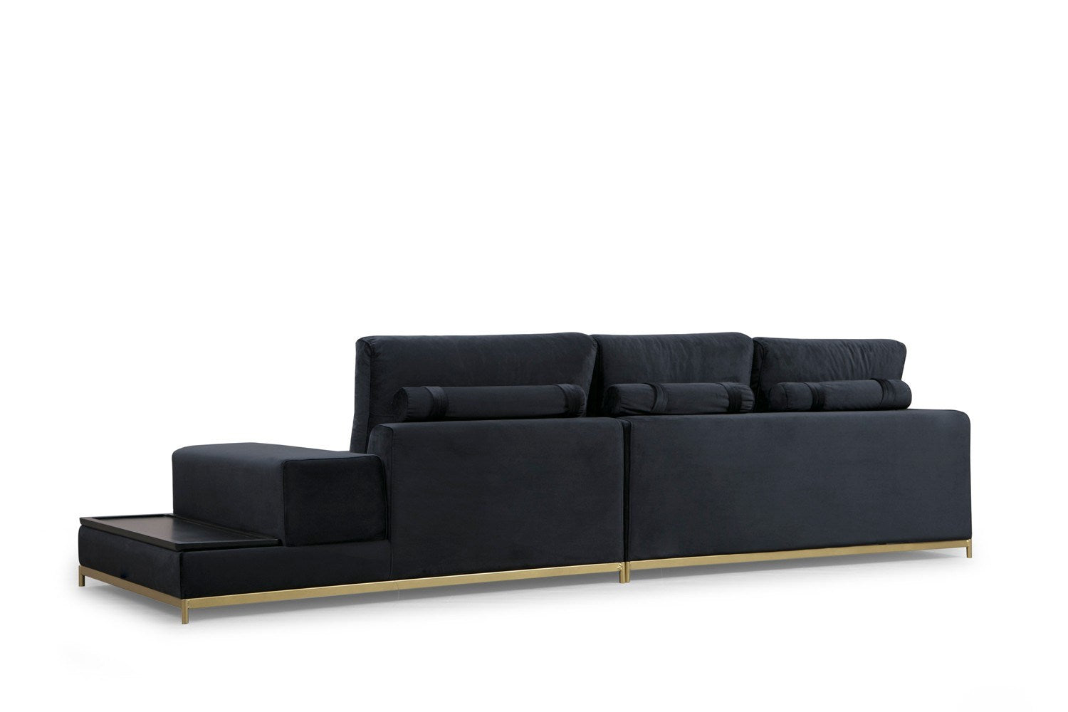 Sofá elegante de 4 lugares, preto e dourado, 320 cm | Estrutura em madeira de faia, 100% poliéster, espuma cinza macia | Almofadas portáteis, tecido lavável a seco, design glamoroso