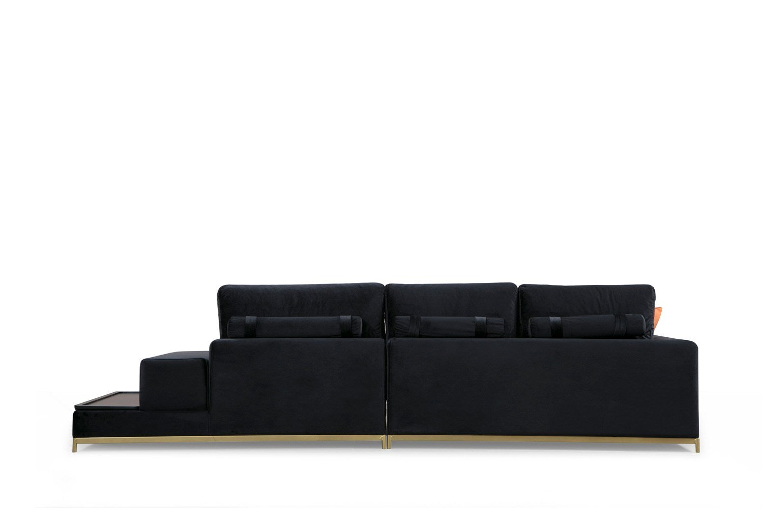 Sofá elegante de 4 lugares, preto e dourado, 320 cm | Estrutura em madeira de faia, 100% poliéster, espuma cinza macia | Almofadas portáteis, tecido lavável a seco, design glamoroso