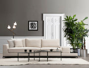 Sofá elegante de 4 lugares, bege, 320 cm | Estrutura em madeira de faia e aglomerado, 100% poliéster, espuma cinza macia | Almofadas portáteis, pernas de metal, design moderno