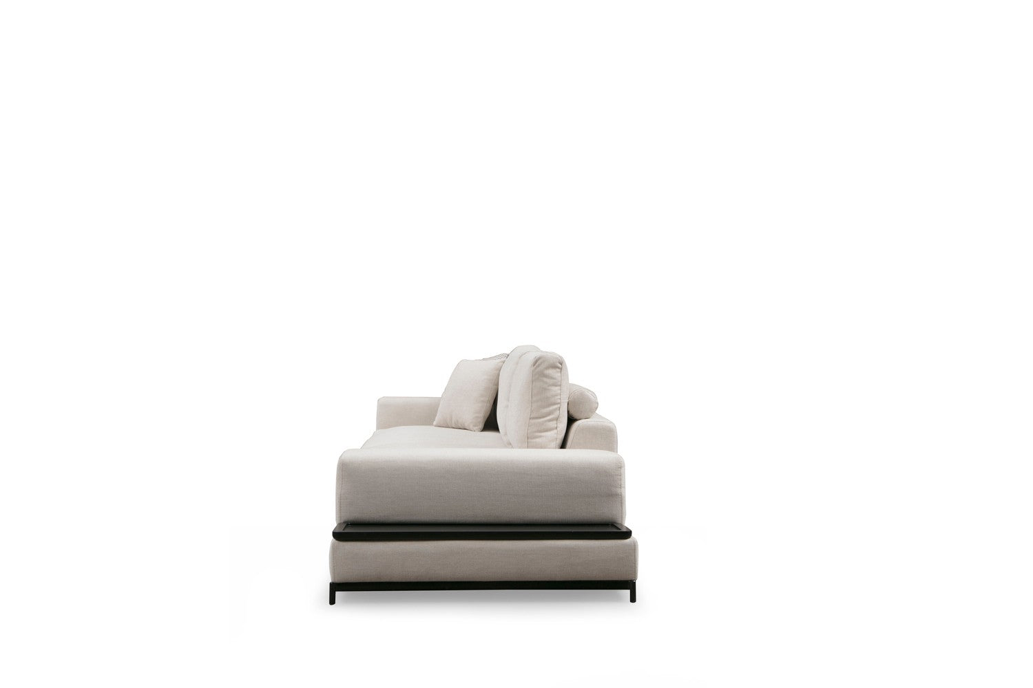 Sofá elegante de 4 lugares, bege, 320 cm | Estrutura em madeira de faia e aglomerado, 100% poliéster, espuma cinza macia | Almofadas portáteis, pernas de metal, design moderno