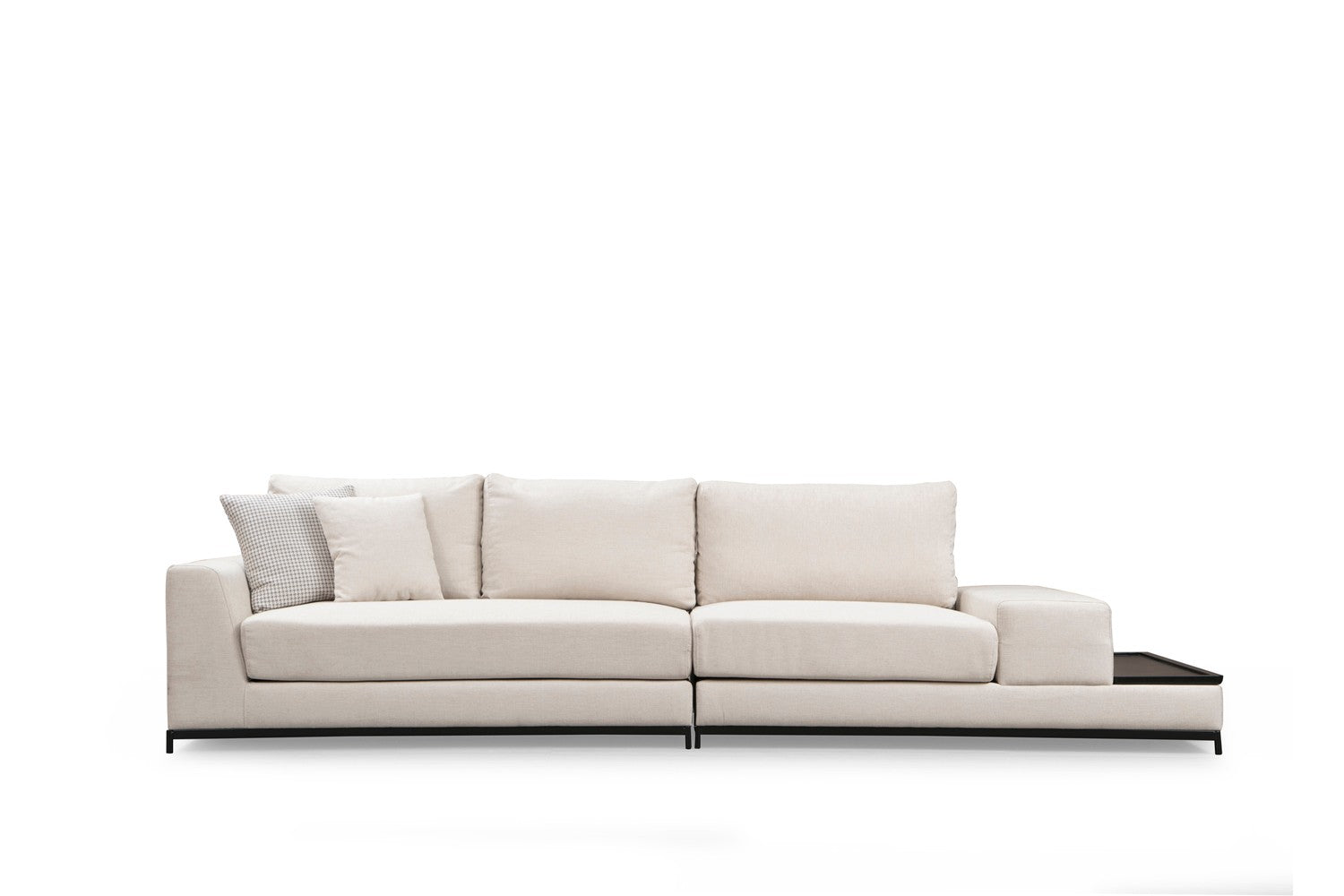 Sofá elegante de 4 lugares, bege, 320 cm | Estrutura em madeira de faia e aglomerado, 100% poliéster, espuma cinza macia | Almofadas portáteis, pernas de metal, design moderno