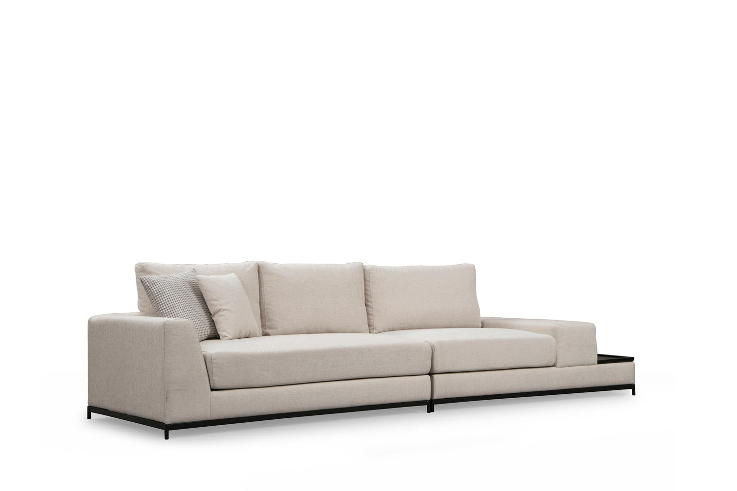 Sofá elegante de 4 lugares, bege, 320 cm | Estrutura em madeira de faia e aglomerado, 100% poliéster, espuma cinza macia | Almofadas portáteis, pernas de metal, design moderno