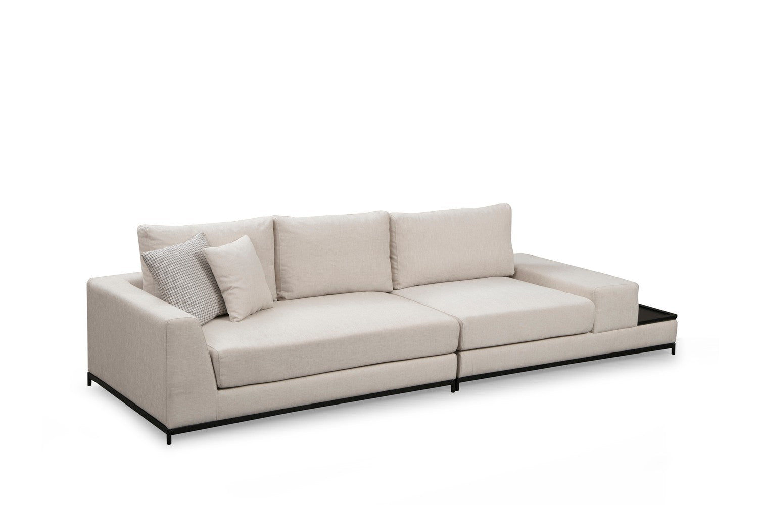 Sofá elegante de 4 lugares, bege, 320 cm | Estrutura em madeira de faia e aglomerado, 100% poliéster, espuma cinza macia | Almofadas portáteis, pernas de metal, design moderno