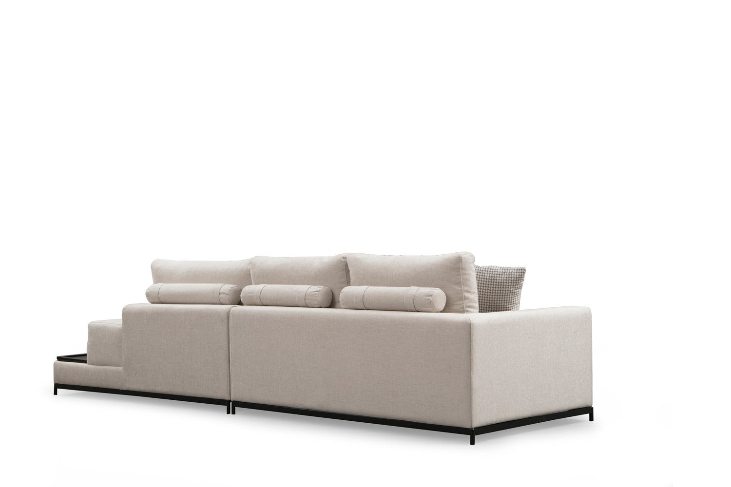Sofá elegante de 4 lugares, bege, 320 cm | Estrutura em madeira de faia e aglomerado, 100% poliéster, espuma cinza macia | Almofadas portáteis, pernas de metal, design moderno