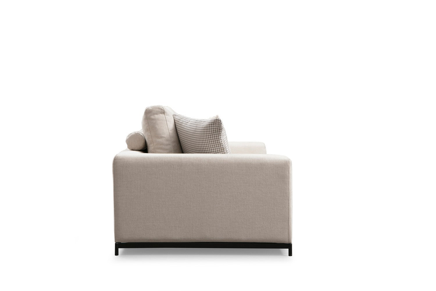 Sofá elegante de 2 lugares, bege, 201 x 102 x 84 cm | Estrutura em madeira de faia e aglomerado, 100% poliéster, almofadas de espuma cinza macia | Design industrial moderno com pernas em preto fosco