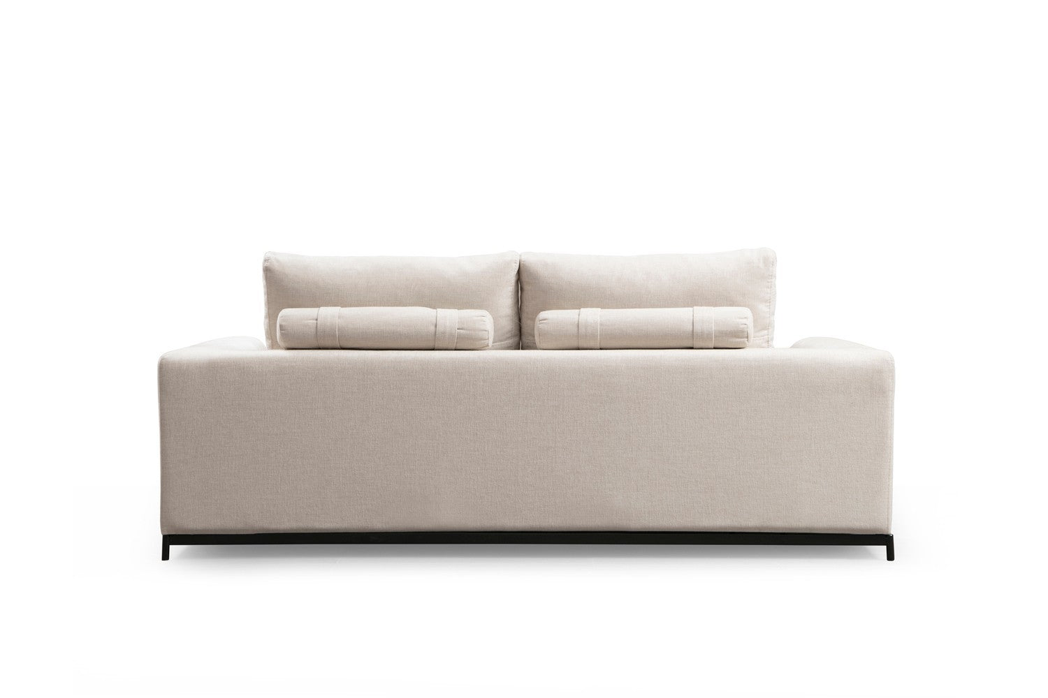 Sofá elegante de 2 lugares, bege, 201 x 102 x 84 cm | Estrutura em madeira de faia e aglomerado, 100% poliéster, almofadas de espuma cinza macia | Design industrial moderno com pernas em preto fosco
