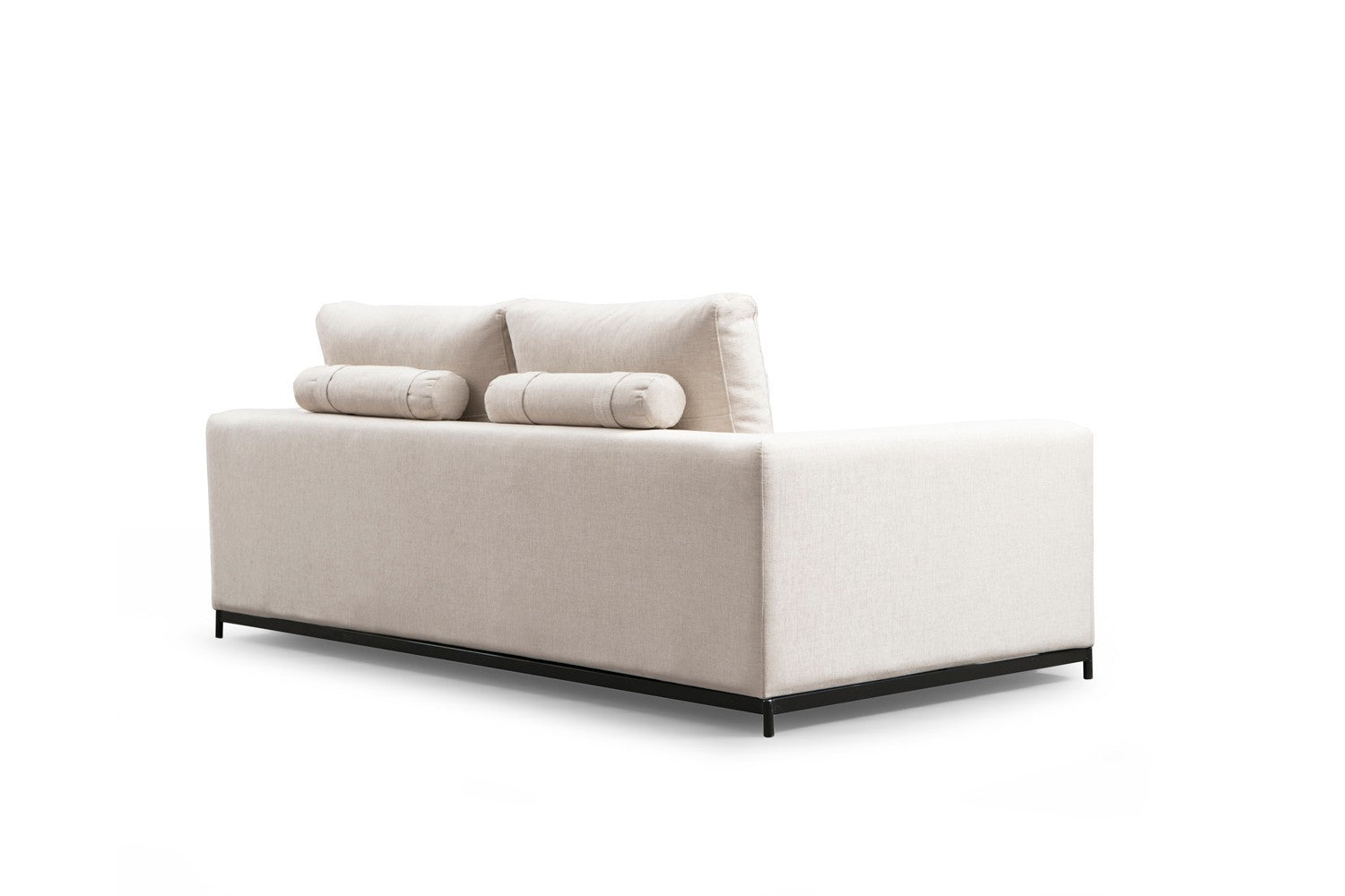 Sofá elegante de 2 lugares, bege, 201 x 102 x 84 cm | Estrutura em madeira de faia e aglomerado, 100% poliéster, almofadas de espuma cinza macia | Design industrial moderno com pernas em preto fosco