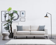 Sofá-cama bege de 3 lugares, estrutura de madeira de faia, 210 x 90 x 85 cm | 100% poliéster, encosto giratório, inclui 2 almofadas | Elegante e funcional para uma vida moderna