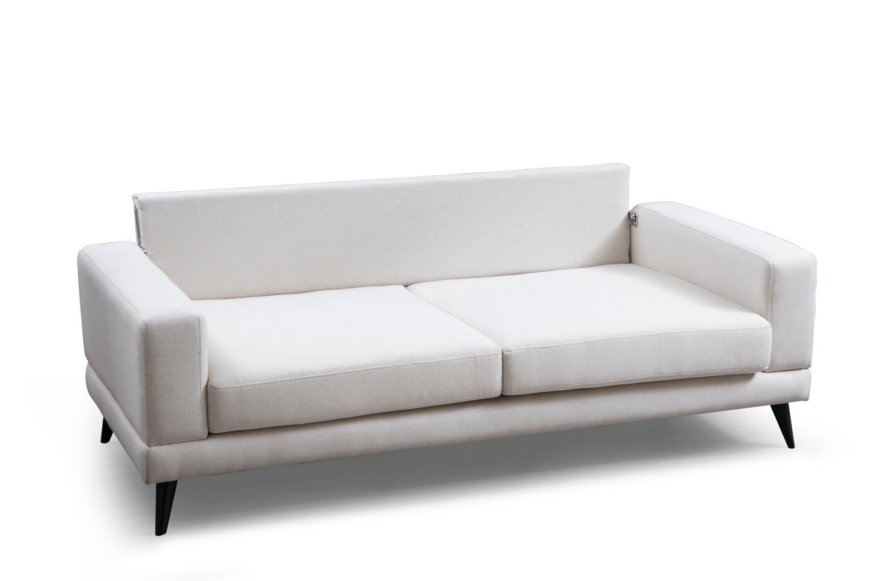 Sofá-cama bege de 3 lugares, estrutura de madeira de faia, 210 x 90 x 85 cm | 100% poliéster, encosto giratório, inclui 2 almofadas | Elegante e funcional para uma vida moderna