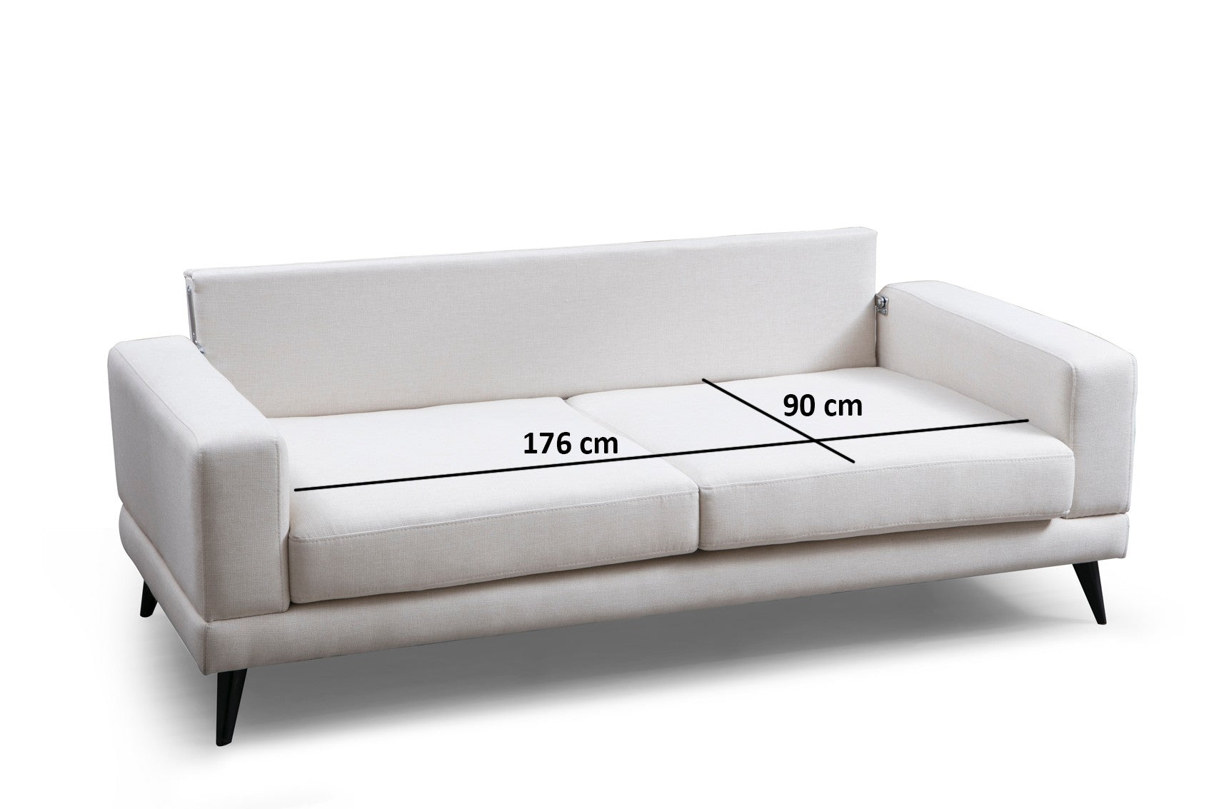 Sofá-cama bege de 3 lugares, estrutura de madeira de faia, 210 x 90 x 85 cm | 100% poliéster, encosto giratório, inclui 2 almofadas | Elegante e funcional para uma vida moderna