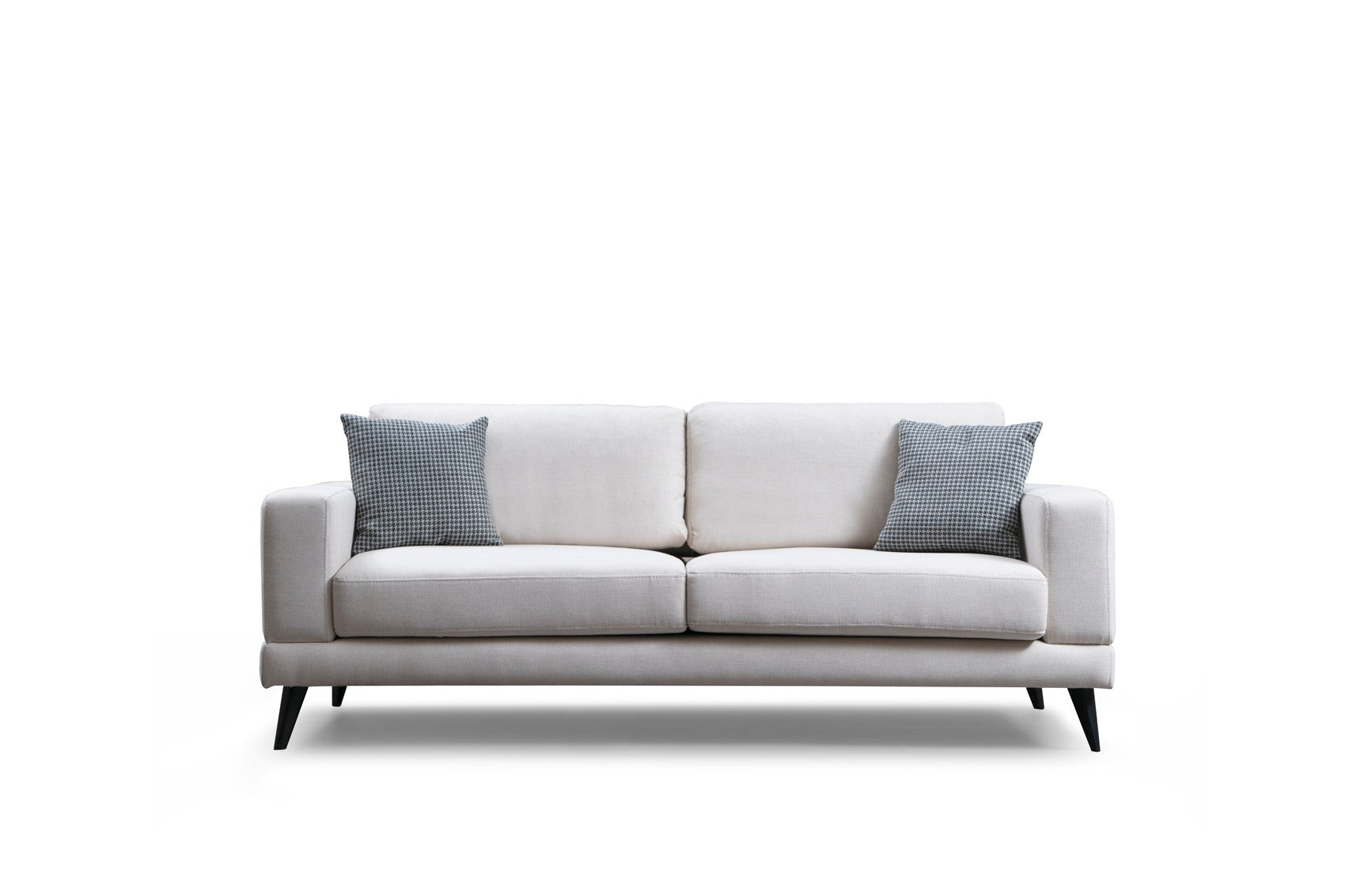 Sofá-cama bege de 3 lugares, estrutura de madeira de faia, 210 x 90 x 85 cm | 100% poliéster, encosto giratório, inclui 2 almofadas | Elegante e funcional para uma vida moderna