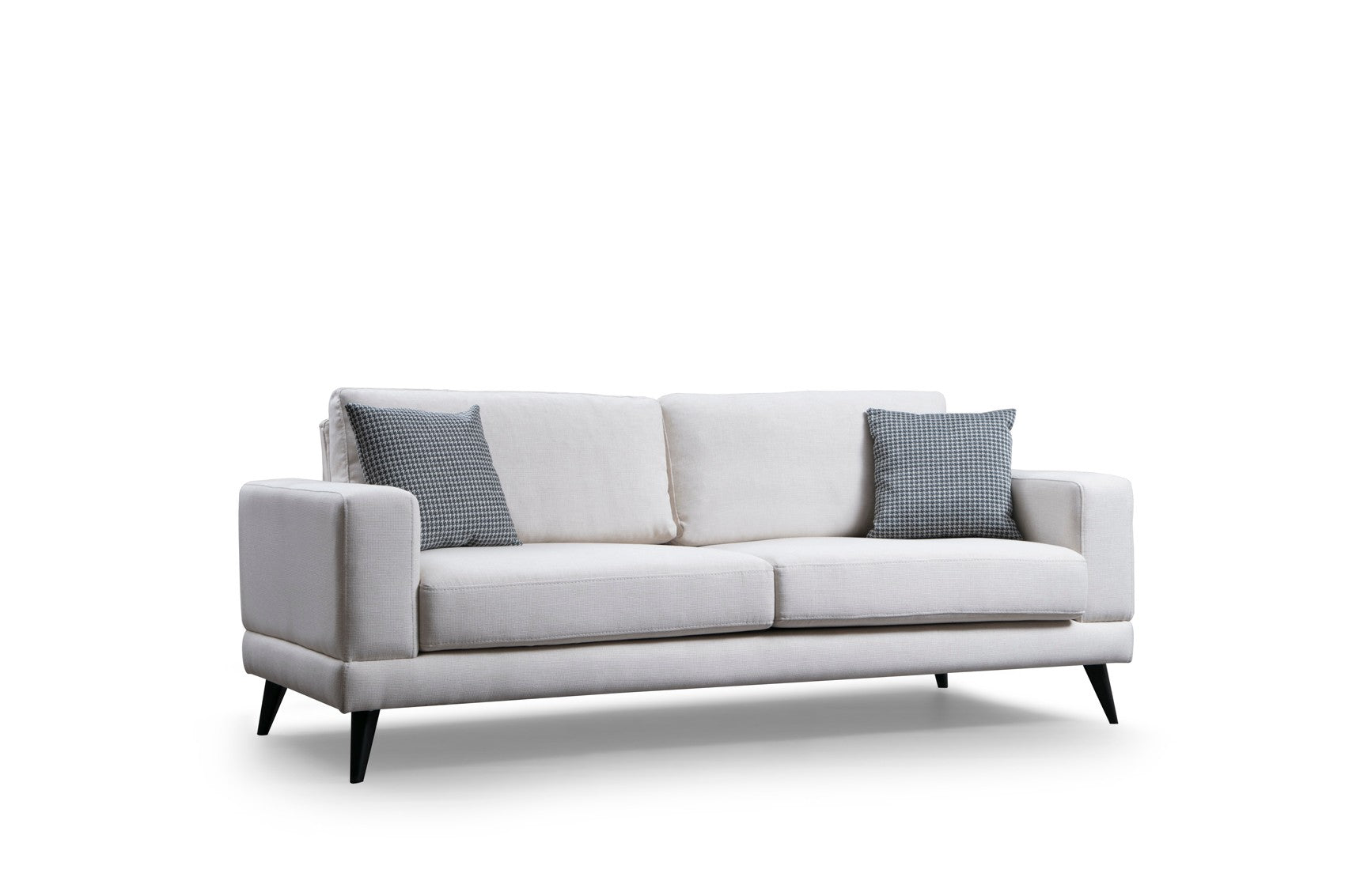 Sofá-cama bege de 3 lugares, estrutura de madeira de faia, 210 x 90 x 85 cm | 100% poliéster, encosto giratório, inclui 2 almofadas | Elegante e funcional para uma vida moderna