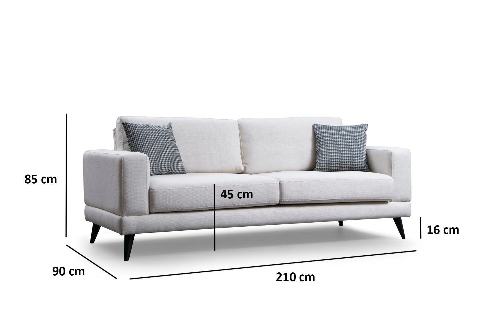 Sofá-cama bege de 3 lugares, estrutura de madeira de faia, 210 x 90 x 85 cm | 100% poliéster, encosto giratório, inclui 2 almofadas | Elegante e funcional para uma vida moderna