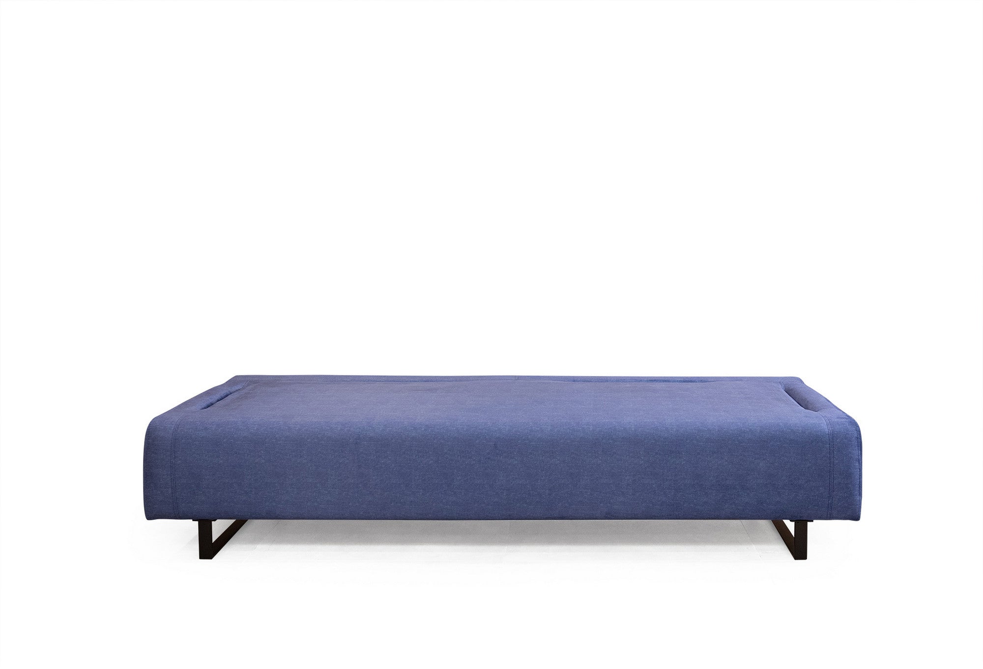 Sofá-cama elegante de 3 lugares, azul, 220 cm | Estrutura em madeira de faia e aglomerado, 100% poliéster | Almofadas portáteis, pernas de metal, perfeito para espaços modernos