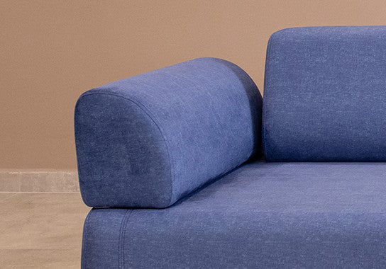 Sofá-cama elegante de 3 lugares, azul, 220 cm | Estrutura em madeira de faia e aglomerado, 100% poliéster | Almofadas portáteis, pernas de metal, perfeito para espaços modernos