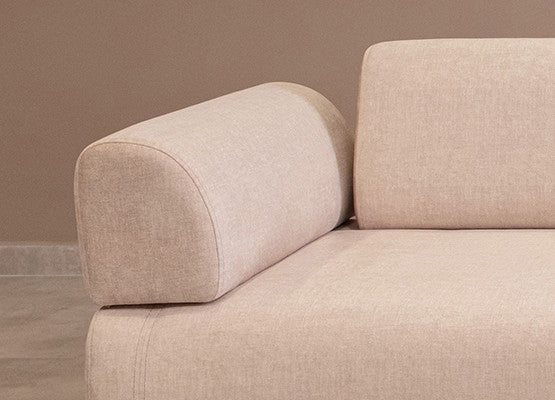 Sofá-cama bege de 3 lugares com estrutura de madeira de faia, almofadas portáteis e pernas de metal preto | 220x90x80 cm | Elegante e funcional para espaços de convivência modernos