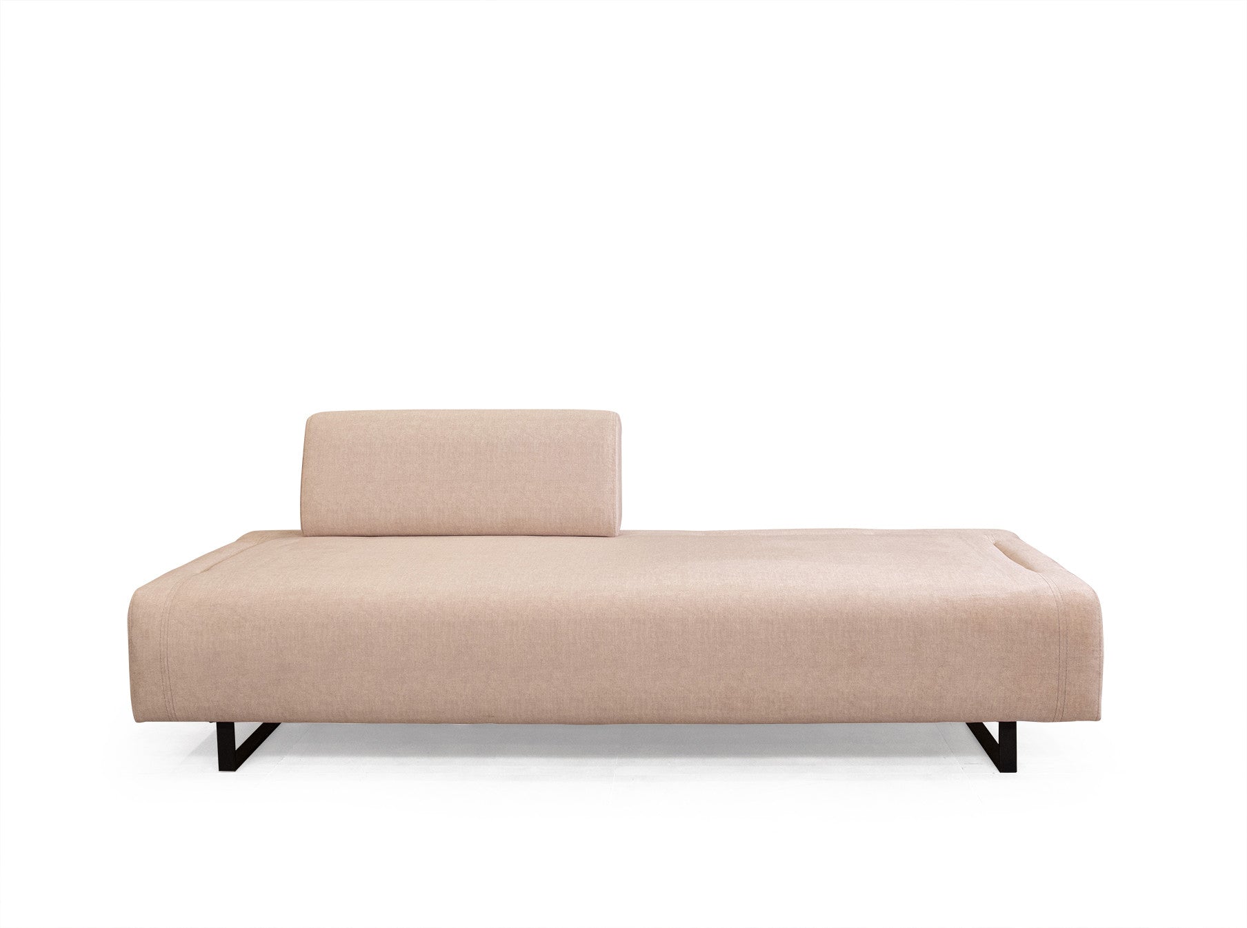 Sofá-cama bege de 3 lugares com estrutura de madeira de faia, almofadas portáteis e pernas de metal preto | 220x90x80 cm | Elegante e funcional para espaços de convivência modernos
