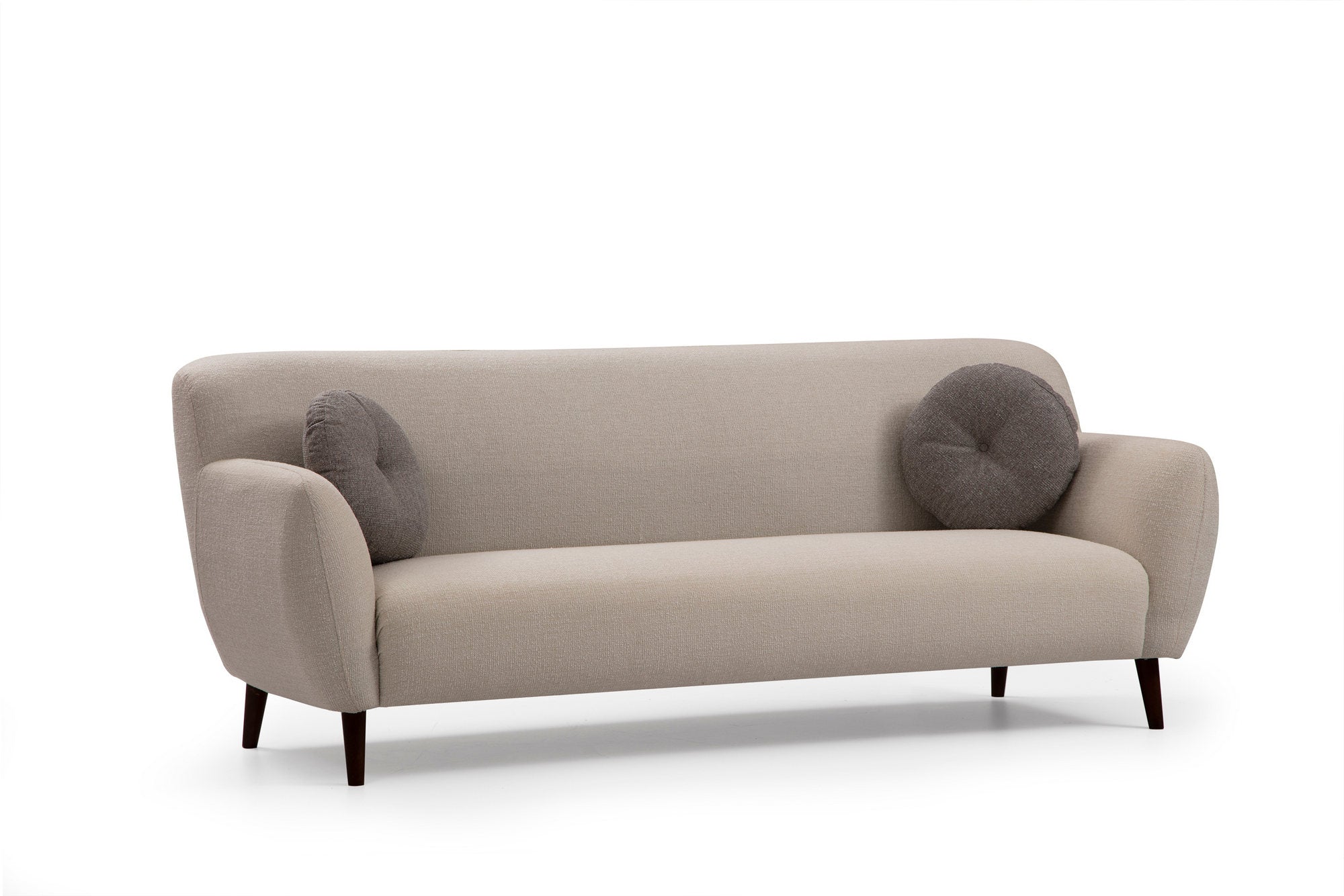 Sofá elegante de 3 lugares, bege, 220 cm | Estrutura em madeira de faia, 100% poliéster, almofadas de espuma macia, inclui 2 travesseiros | Perfeito para salas de estar modernas