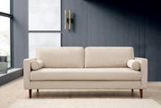 Sofá elegante de 3 lugares, bege, 215 cm | Estrutura em madeira de faia e aglomerado, 100% poliéster, 2 almofadas incluídas | Perfeito para salas de estar escandinavas modernas