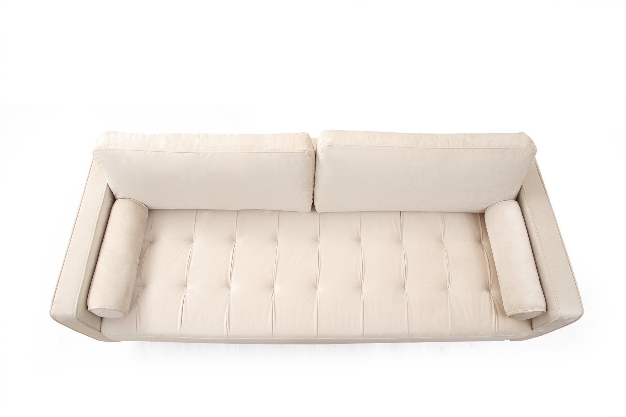 Sofá elegante de 3 lugares, bege, 215 cm | Estrutura em madeira de faia e aglomerado, 100% poliéster, 2 almofadas incluídas | Perfeito para salas de estar escandinavas modernas