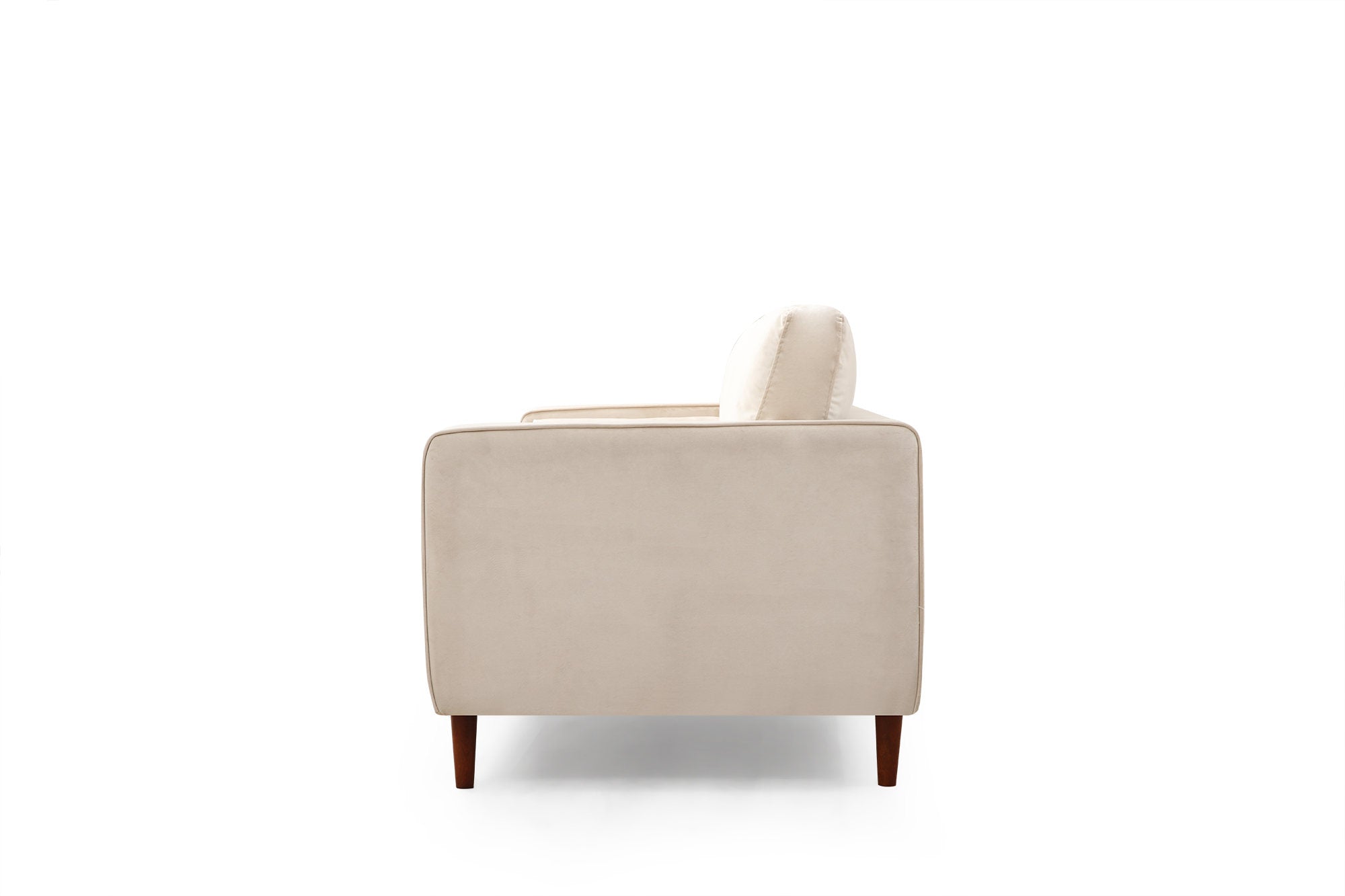 Sofá elegante de 3 lugares, bege, 215 cm | Estrutura em madeira de faia e aglomerado, 100% poliéster, 2 almofadas incluídas | Perfeito para salas de estar escandinavas modernas