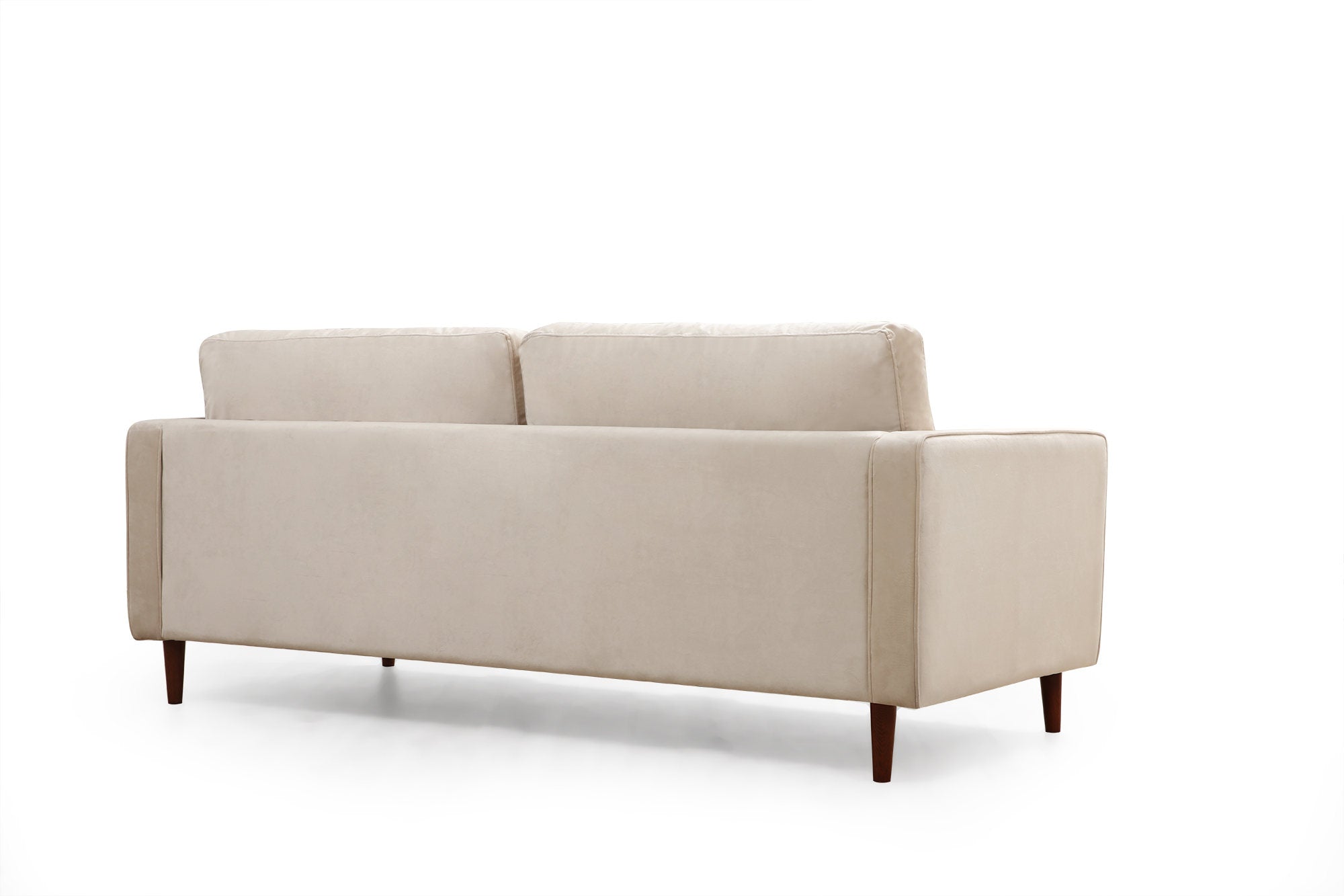 Sofá elegante de 3 lugares, bege, 215 cm | Estrutura em madeira de faia e aglomerado, 100% poliéster, 2 almofadas incluídas | Perfeito para salas de estar escandinavas modernas