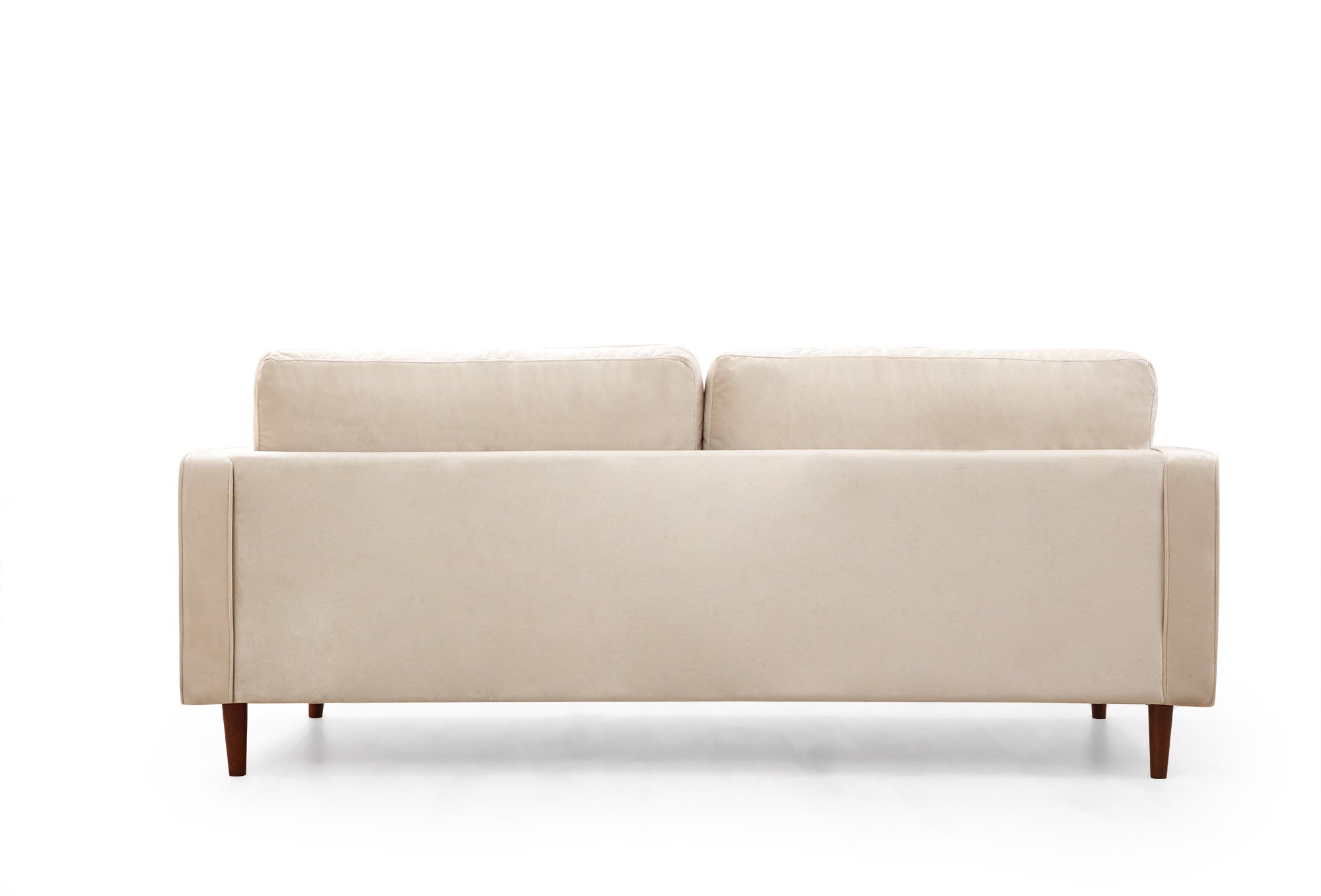 Sofá elegante de 3 lugares, bege, 215 cm | Estrutura em madeira de faia e aglomerado, 100% poliéster, 2 almofadas incluídas | Perfeito para salas de estar escandinavas modernas