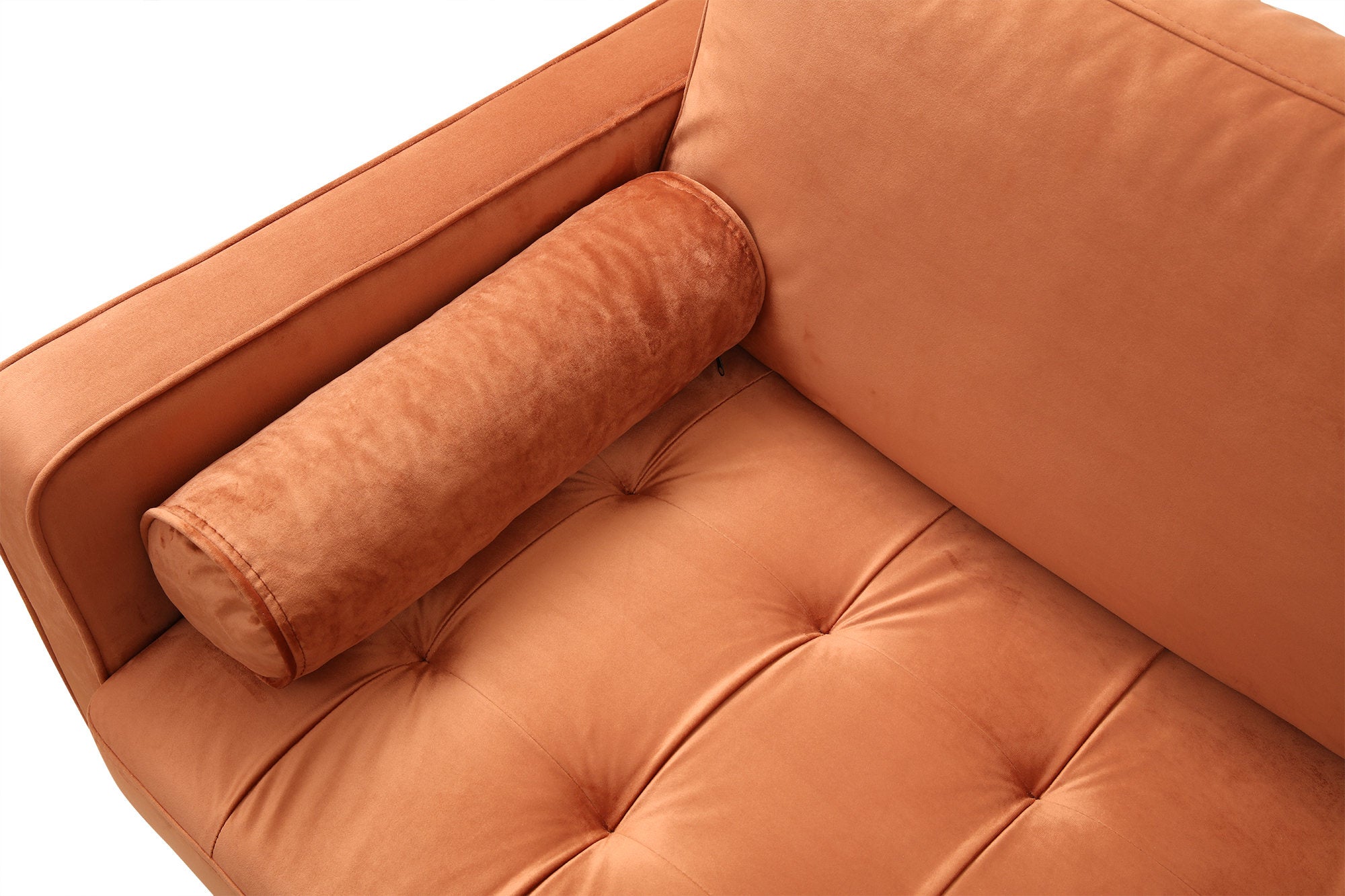 Sofá elegante de 3 lugares, laranja, 215 x 90 x 70 cm | Estrutura em madeira de faia e aglomerado, 100% poliéster, inclui 2 almofadas | Perfeito para espaços modernos
