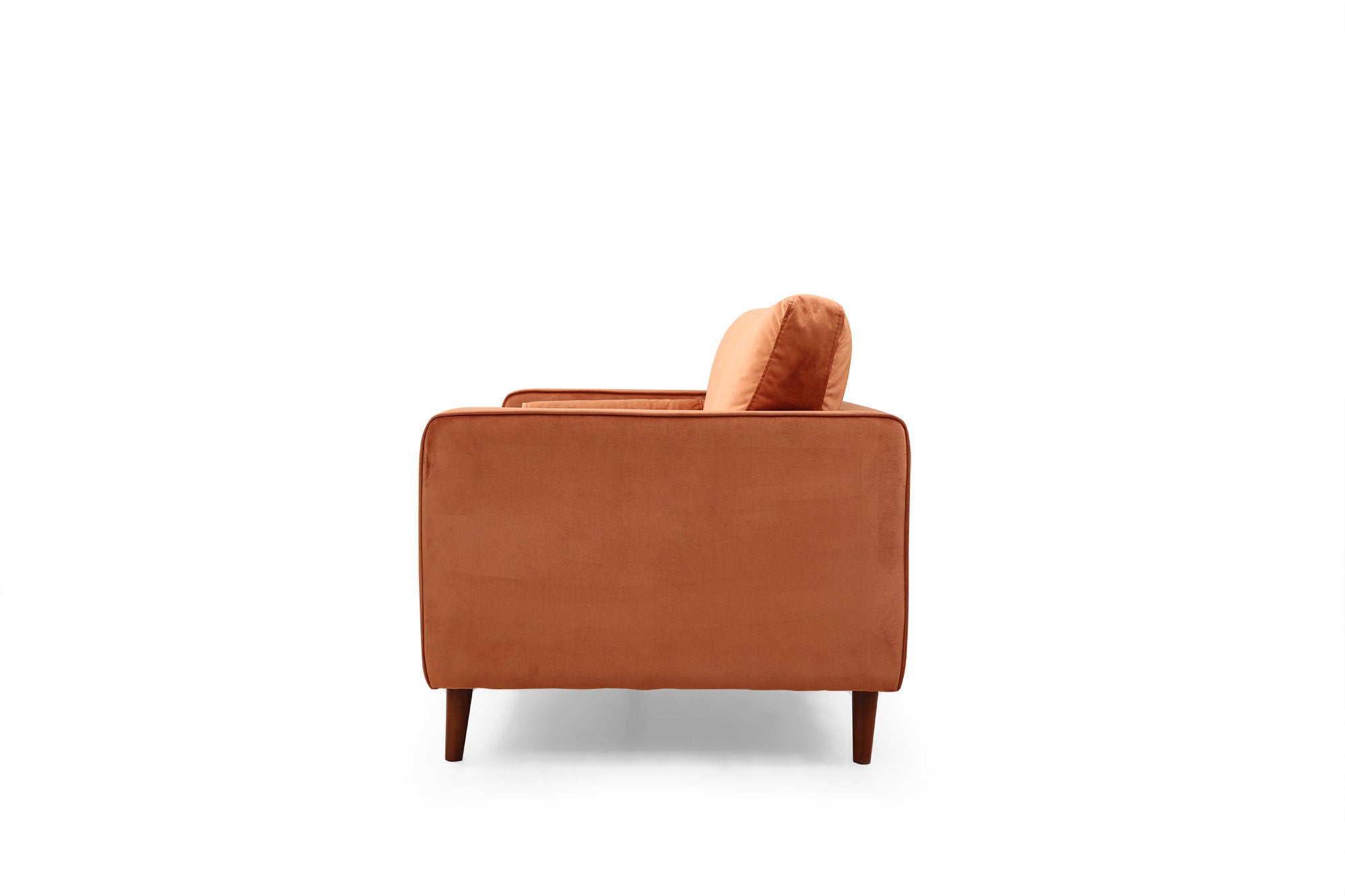 Sofá elegante de 3 lugares, laranja, 215 x 90 x 70 cm | Estrutura em madeira de faia e aglomerado, 100% poliéster, inclui 2 almofadas | Perfeito para espaços modernos