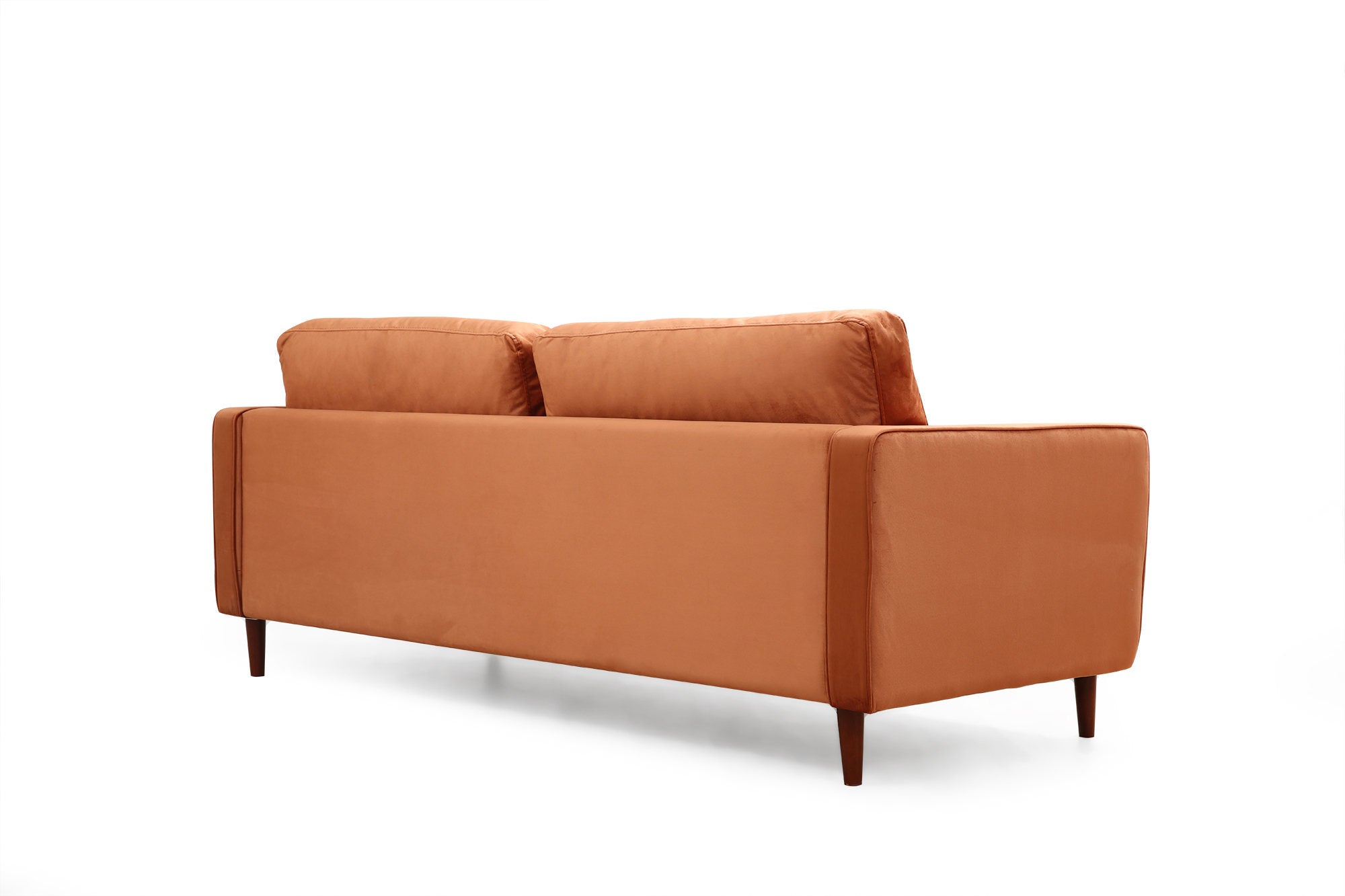 Sofá elegante de 3 lugares, laranja, 215 x 90 x 70 cm | Estrutura em madeira de faia e aglomerado, 100% poliéster, inclui 2 almofadas | Perfeito para espaços modernos