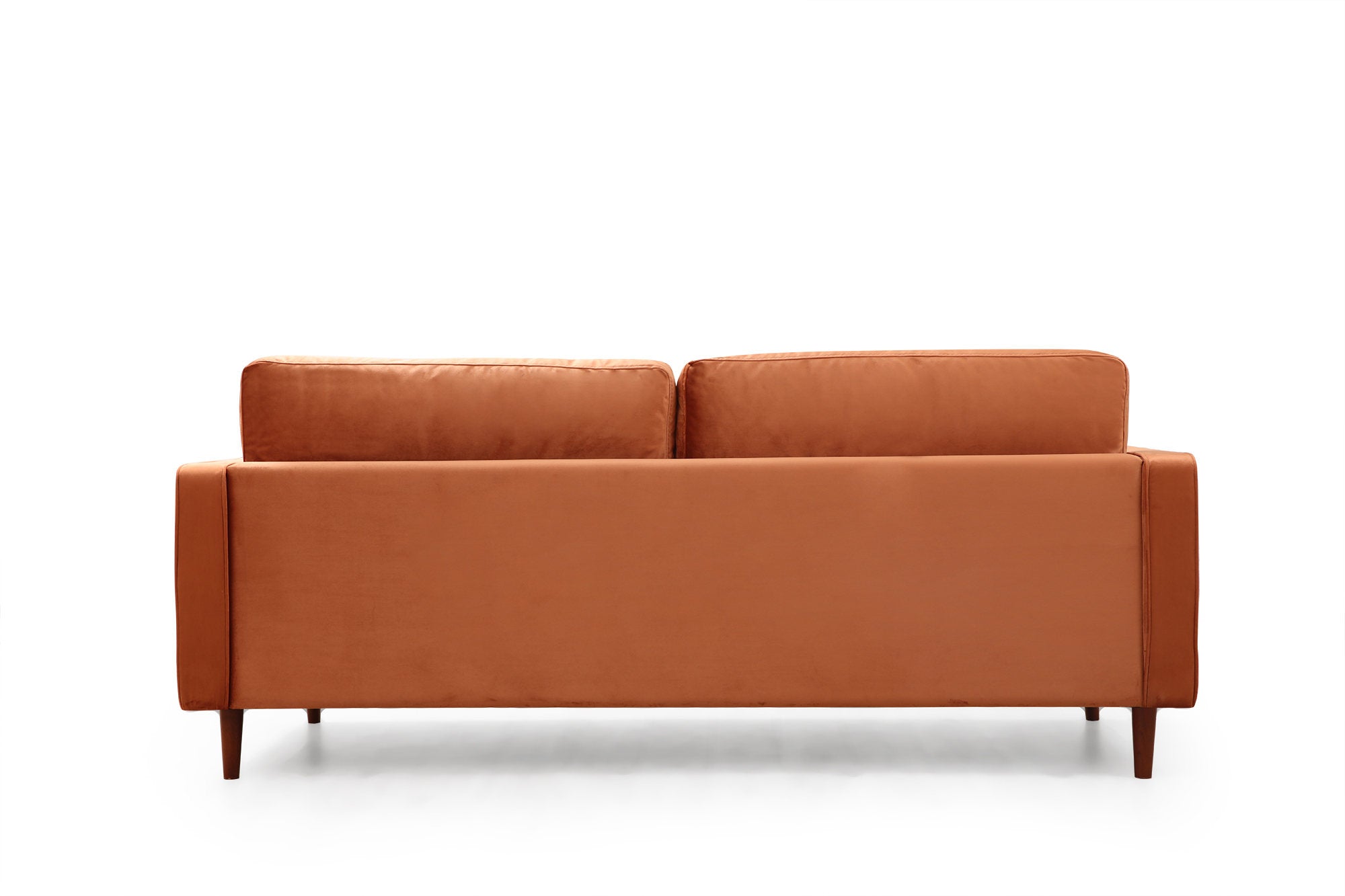 Sofá elegante de 3 lugares, laranja, 215 x 90 x 70 cm | Estrutura em madeira de faia e aglomerado, 100% poliéster, inclui 2 almofadas | Perfeito para espaços modernos