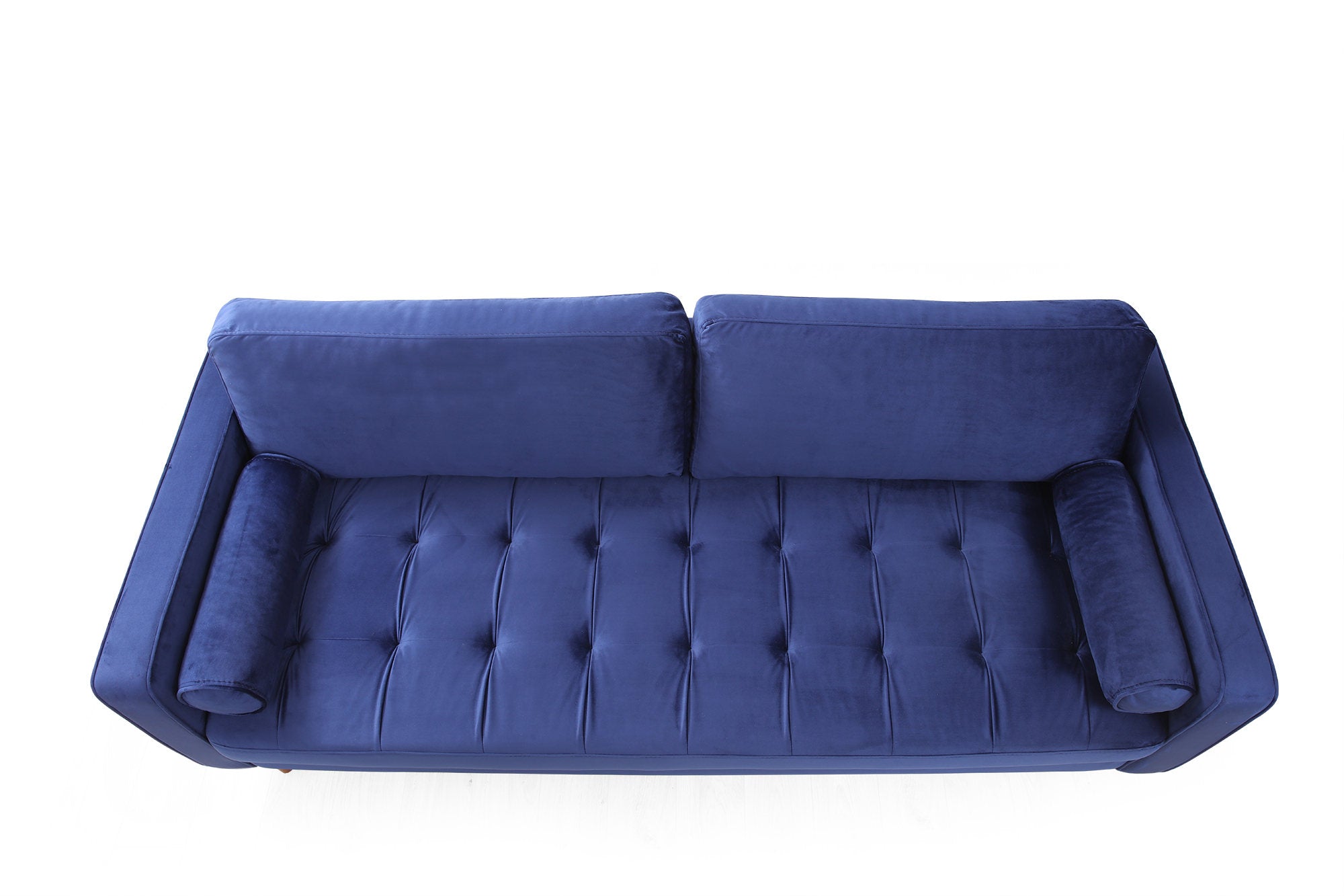 Sofá elegante de 3 lugares, azul-marinho, 215 x 90 x 70 cm | Estrutura em madeira de faia, 100% poliéster, inclui 2 almofadas | Perfeito para salas de estar modernas e hotéis