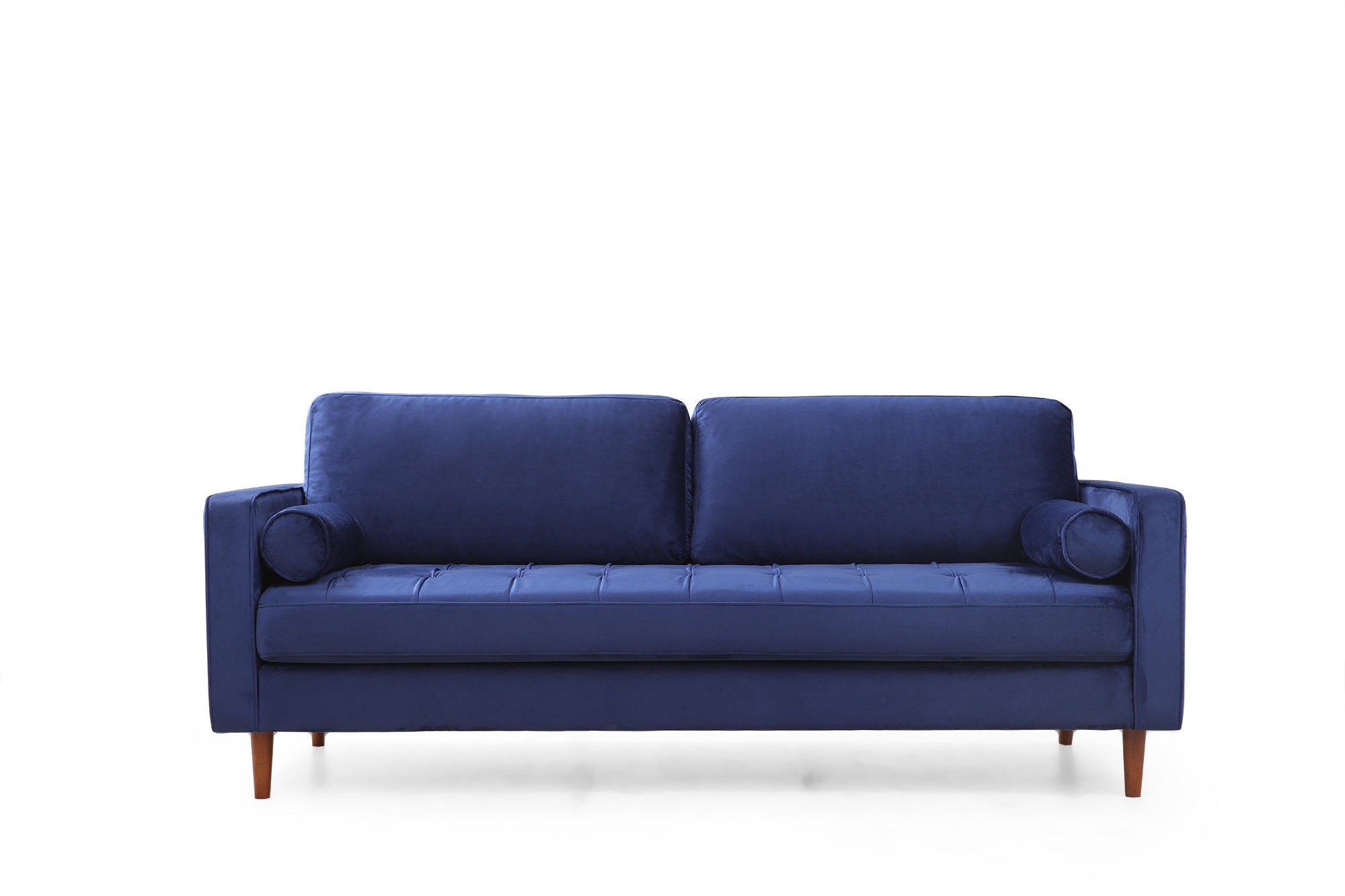 Sofá elegante de 3 lugares, azul-marinho, 215 x 90 x 70 cm | Estrutura em madeira de faia, 100% poliéster, inclui 2 almofadas | Perfeito para salas de estar modernas e hotéis