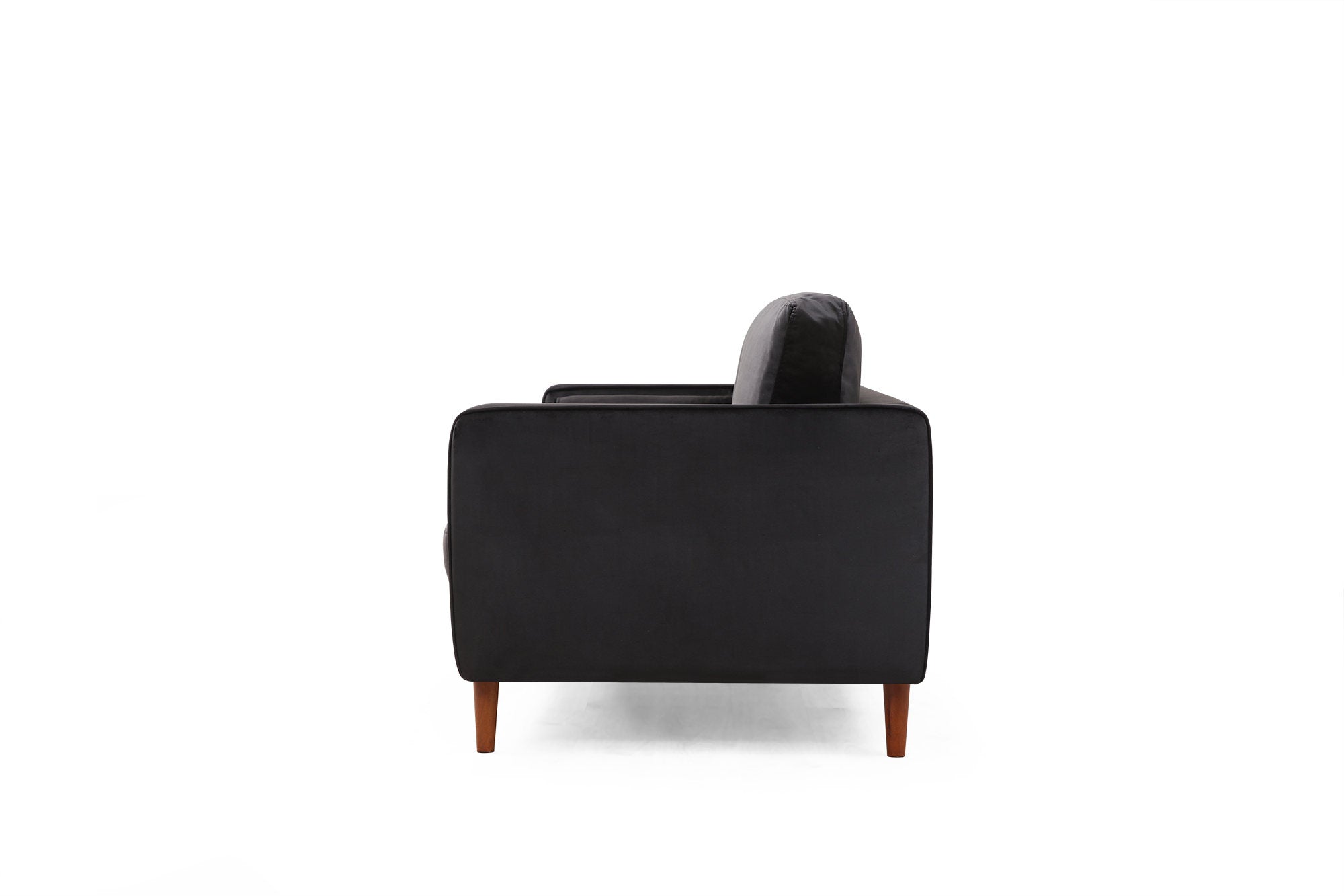 Sofá elegante de 3 lugares, estrutura de madeira de faia e aglomerado, 215 cm | 100% poliéster, espuma cinza e almofadas de silicone | Design elegante em preto e carvalho, perfeito para espaços modernos