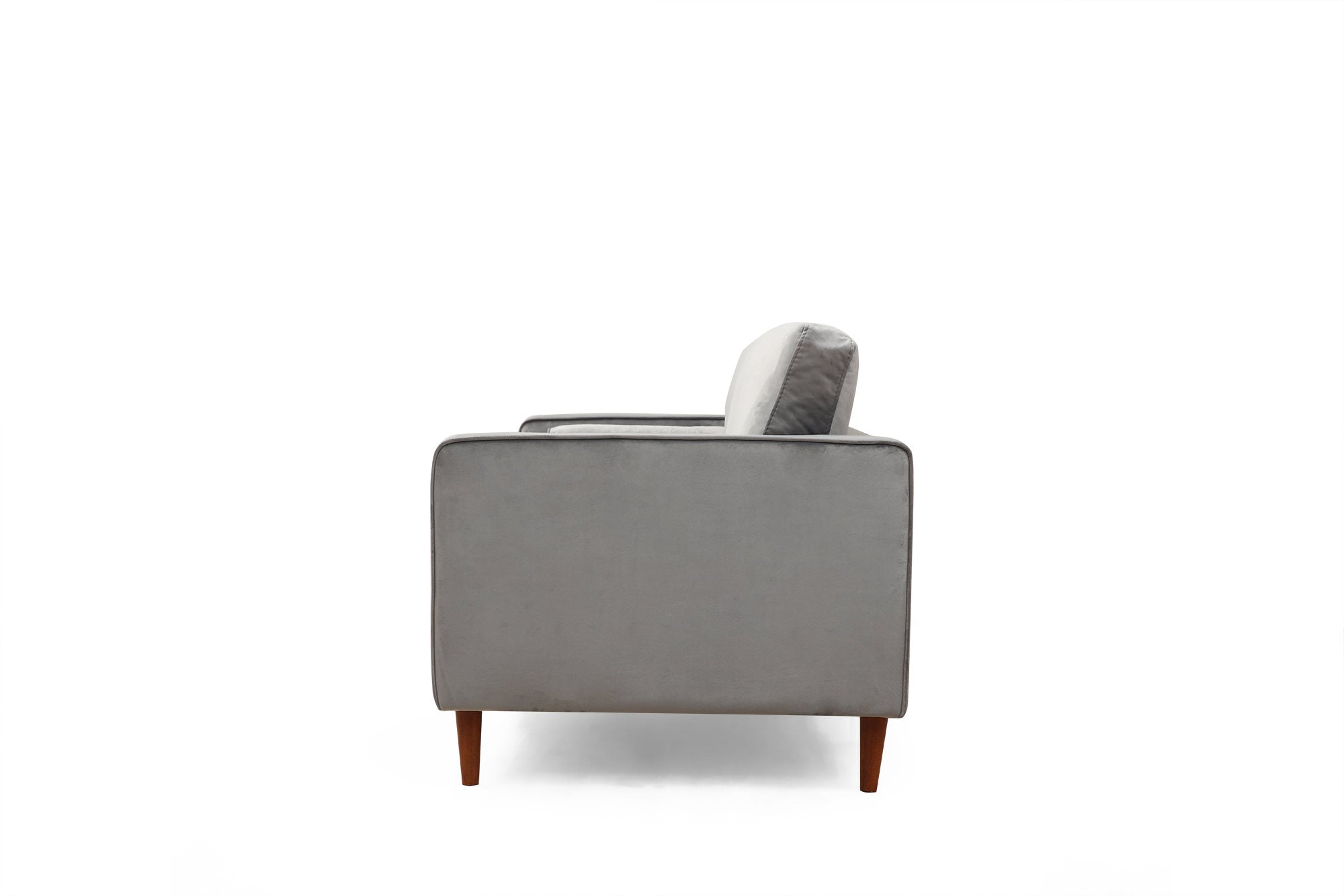 Sofá elegante de 3 lugares, cinza claro, 215 x 90 x 70 cm | Estrutura em madeira de faia, 100% poliéster, pernas em nogueira | Almofadas de espuma confortáveis e 2 travesseiros incluídos